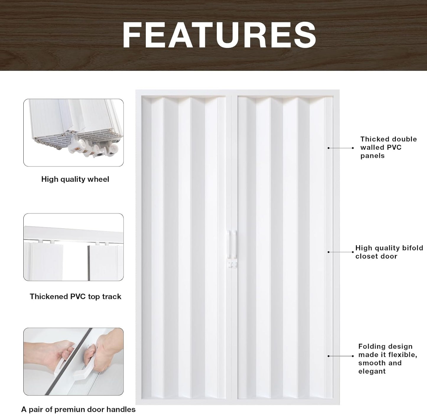 NeatiEase Accordion Door 60x80, Portable Interior PVC Folding Door, Bifold Closet Doors with Latch, Handle, Mounting Hardware