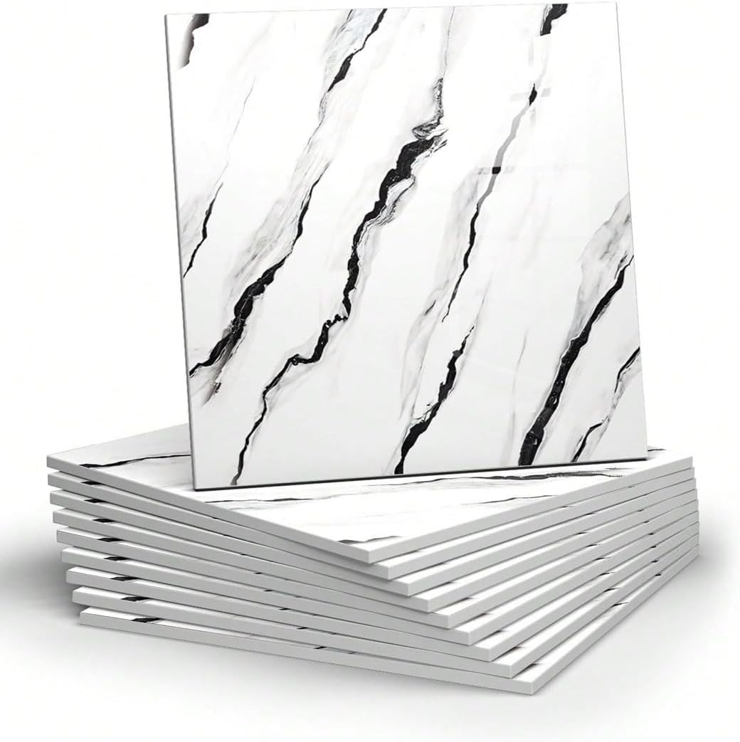 10pcs Marble Peel and Stick Backsplash Waterproof Washroom Wall Panels, Peel and Stick Tile, PVC Wall Panels for Kitchen,Bathroom,Living Room,Blue and Gold(Not Real Tile,11.8" x 11.8")