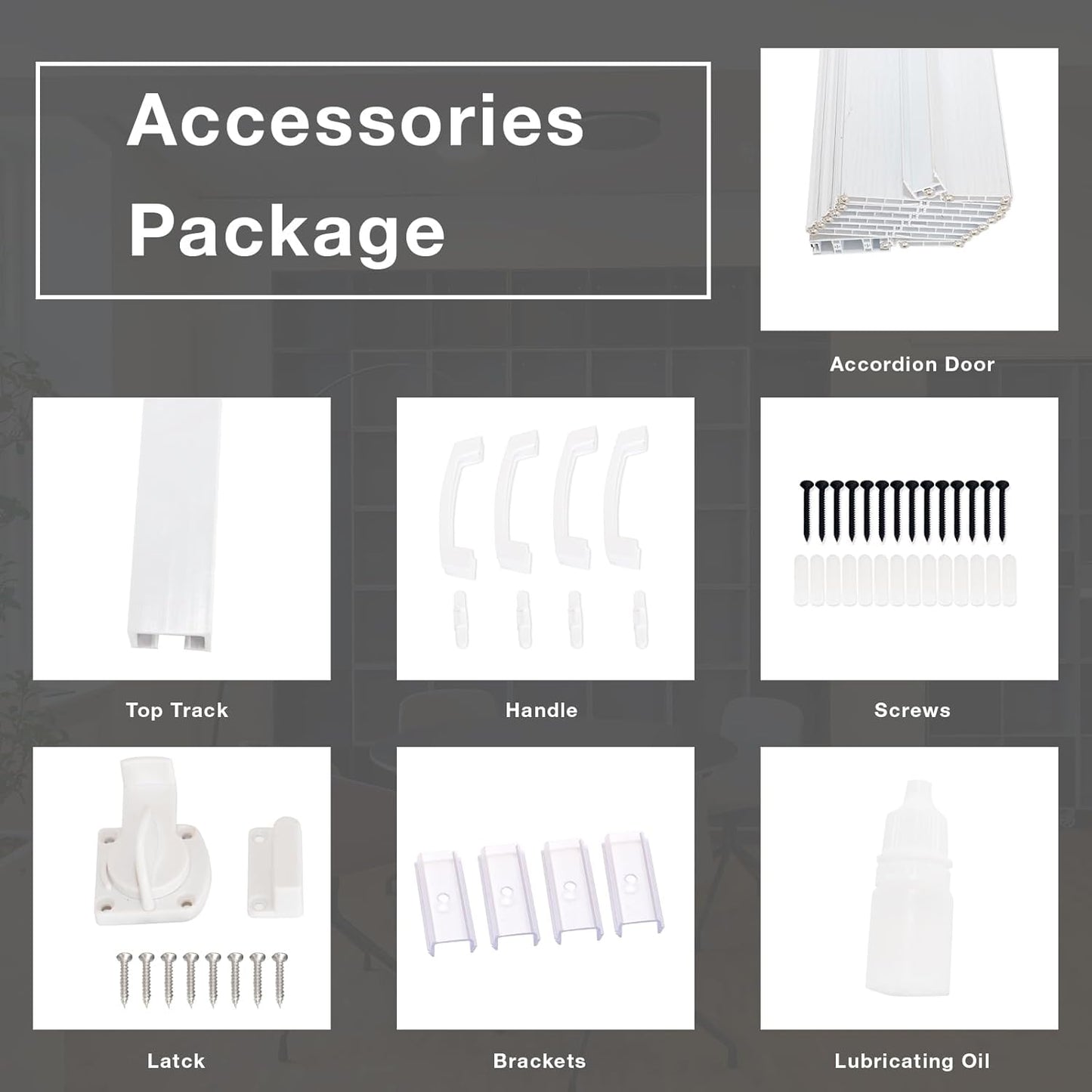 NeatiEase Accordion Door 60x80, Portable Interior PVC Folding Door, Bifold Closet Doors with Latch, Handle, Mounting Hardware