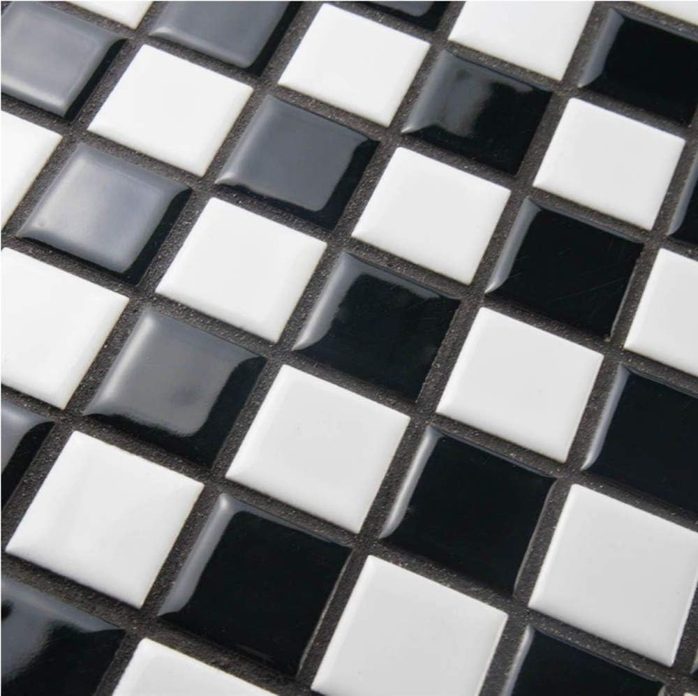 Tenedos Square Checkered Black and White Checker Board Porcelain Mosaic Wall Floor Tile Backsplash Shiny Look for Kitchen, Bathroom Shower, Accent Decor, Fireplace (1 Sheet)