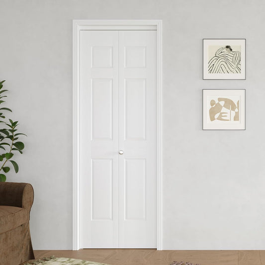 BARNER HOME Bifold Door, 6-lite Panel Closet Door for 30"x 80" Opening, Core Hollow Folding Doors with Hardware Kits, MDF, White Interior Doors