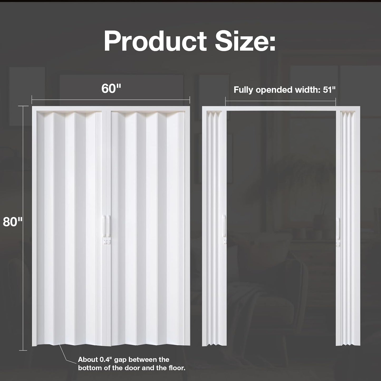 NeatiEase Accordion Door 60x80, Portable Interior PVC Folding Door, Bifold Closet Doors with Latch, Handle, Mounting Hardware