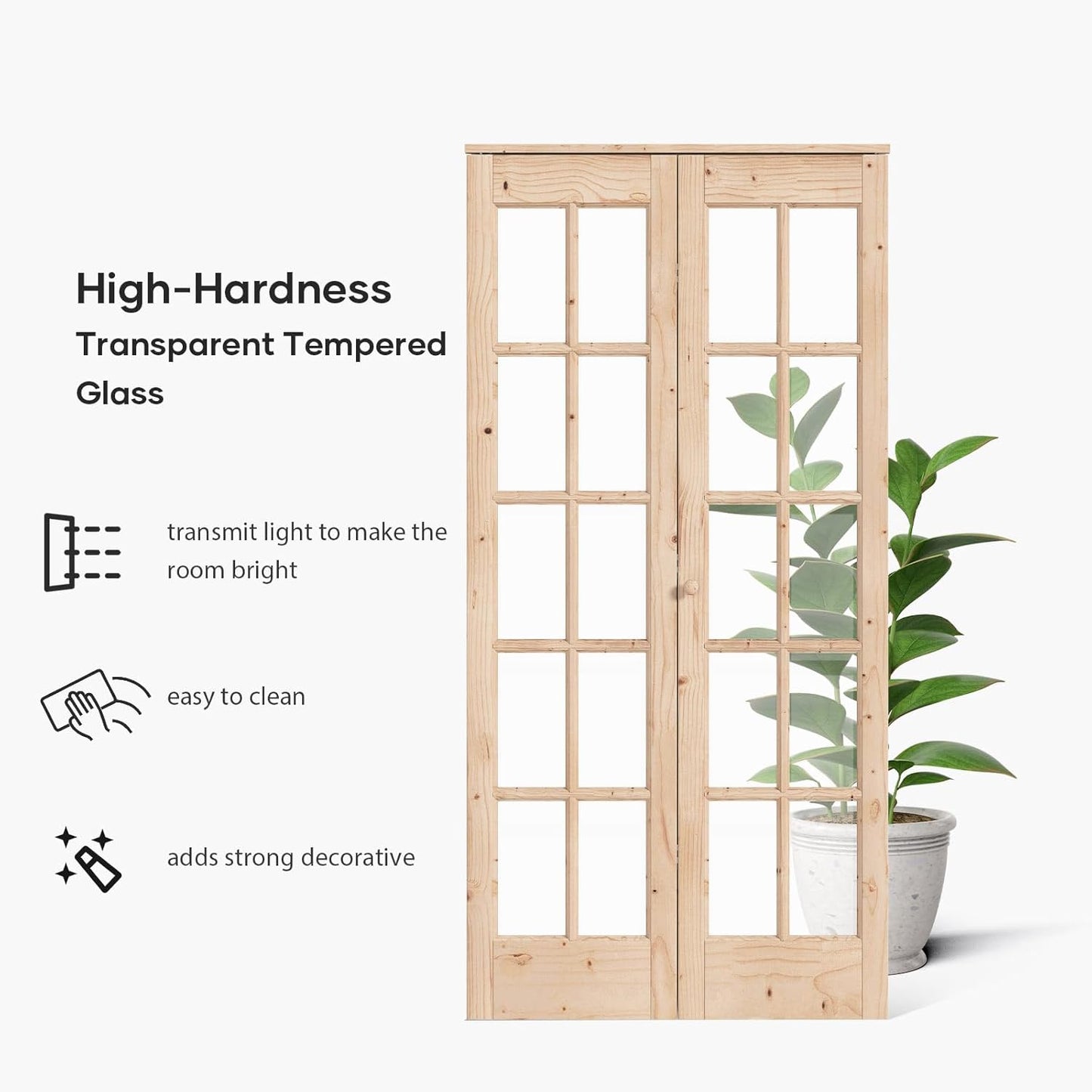 EaseLife Bifold Closet Door,for 36in x 80in (Double 18x80) Opening,French Glass Barn Doors with 3FT Concealed Bi-Fold Sliding Hardware Kit Included,Preassembled Door,Easy Install,DIY staining