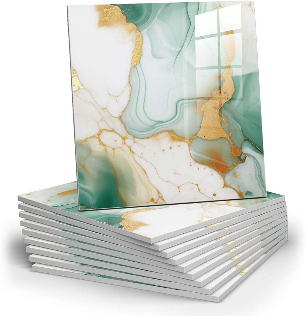 10pcs Marble Peel and Stick Backsplash Waterproof Washroom Wall Panels, Peel and Stick Tile, PVC Wall Panels for Kitchen,Bathroom,Living Room,Blue and Gold(Not Real Tile,11.8" x 11.8")