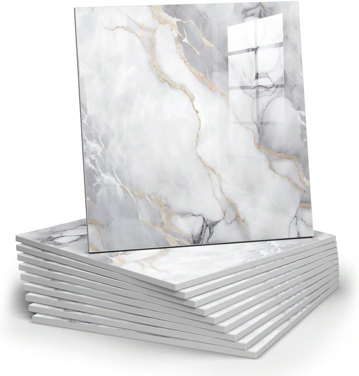10pcs Marble Peel and Stick Backsplash Waterproof Washroom Wall Panels, Peel and Stick Tile, PVC Wall Panels for Kitchen,Bathroom,Living Room,Blue and Gold(Not Real Tile,11.8" x 11.8")