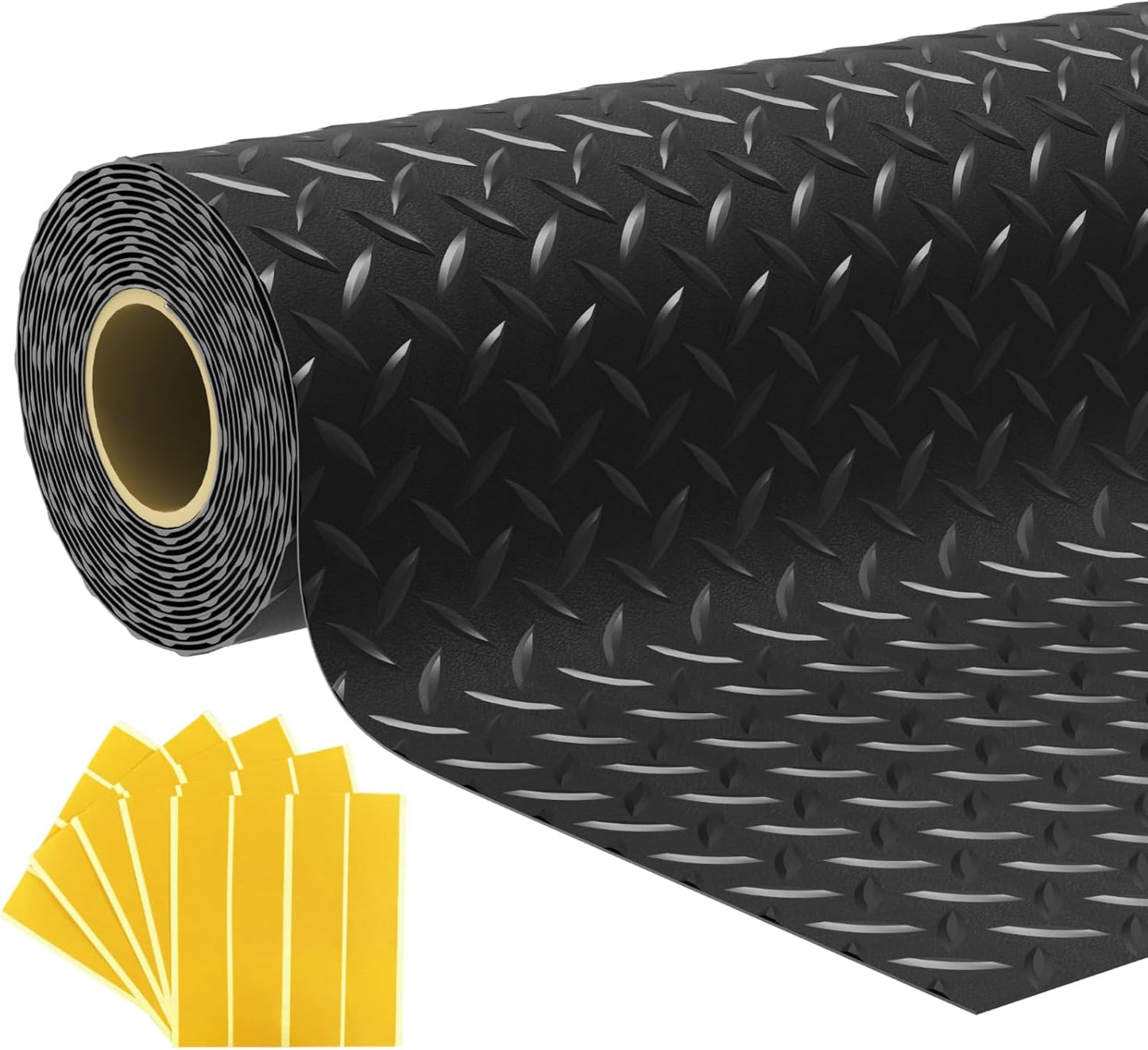 7.5x20 FT Garage Floor Mat, 2.8mm Thickened Flooring Roll with 20Pcs Tapes, Diamond Plate PVC Rubber Trailer Mat, Non-Slip Floor Protector Mat for Garage, Warehouse, Gyms, Trailer(Black)