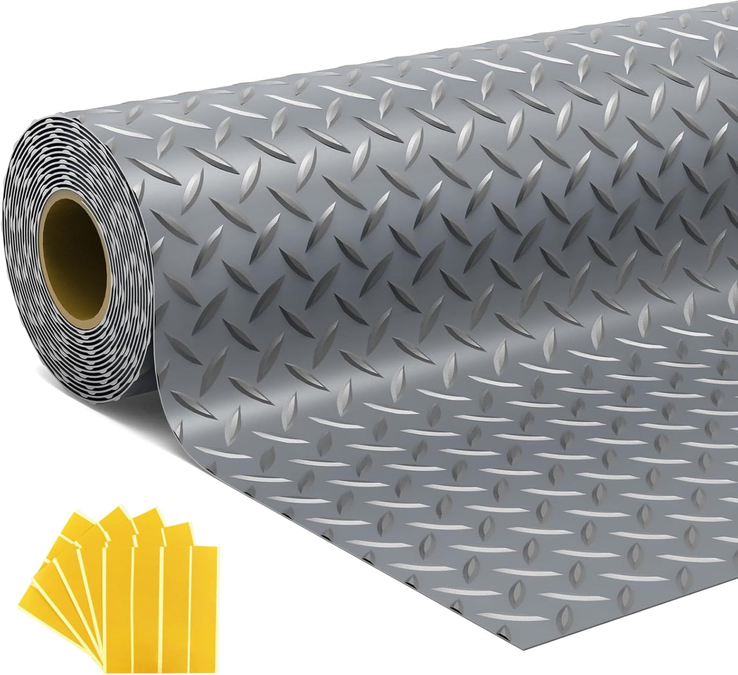 7.5x20 FT Garage Floor Mat, 2.8mm Thickened Flooring Roll with 20Pcs Tapes, Diamond Plate PVC Rubber Trailer Mat, Non-Slip Floor Protector Mat for Garage, Warehouse, Gyms, Trailer(Black)