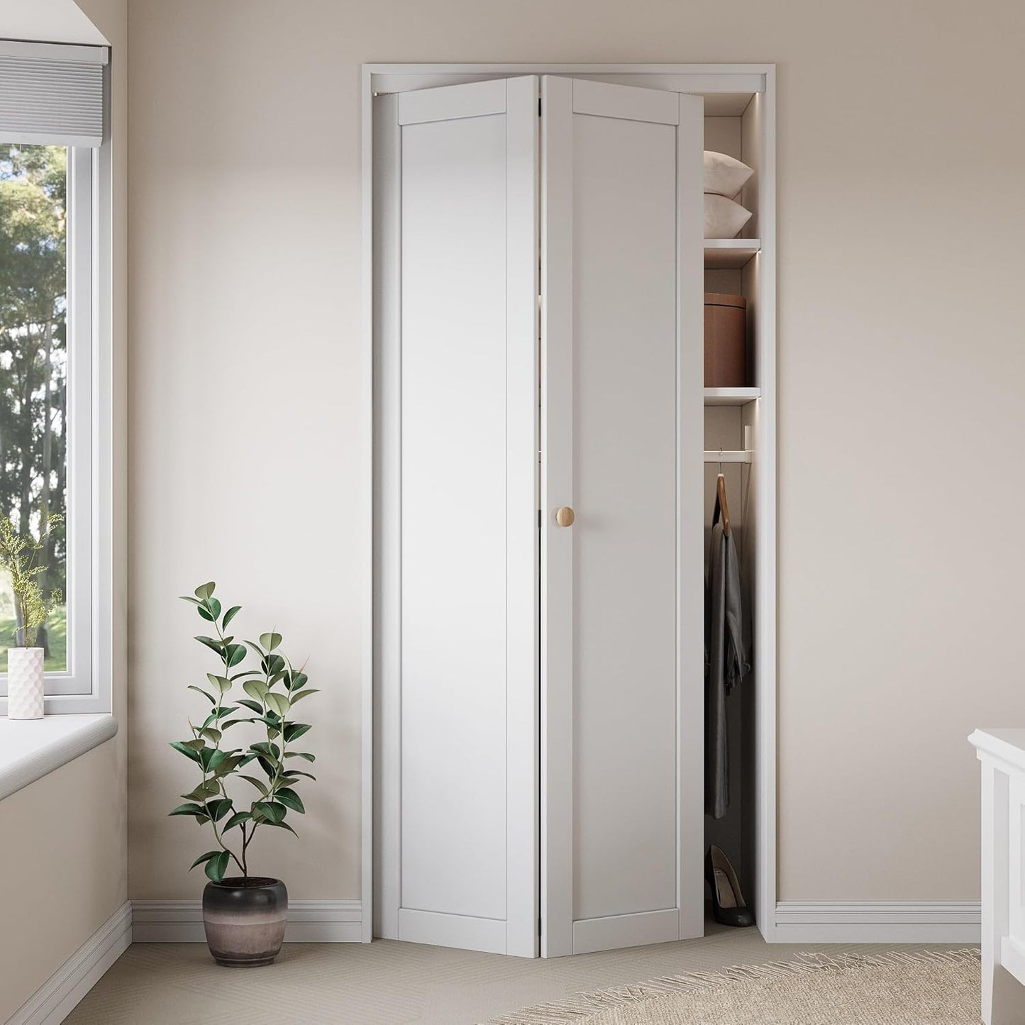 30" x 80" Paintable Bifold Closet Door, Solid Core Pre-Assembled Panels with Water-Resistant Triple-Layer Painting, Build Quality (Double 78.5" High Panels&Hardware&Fascia&Knob)
