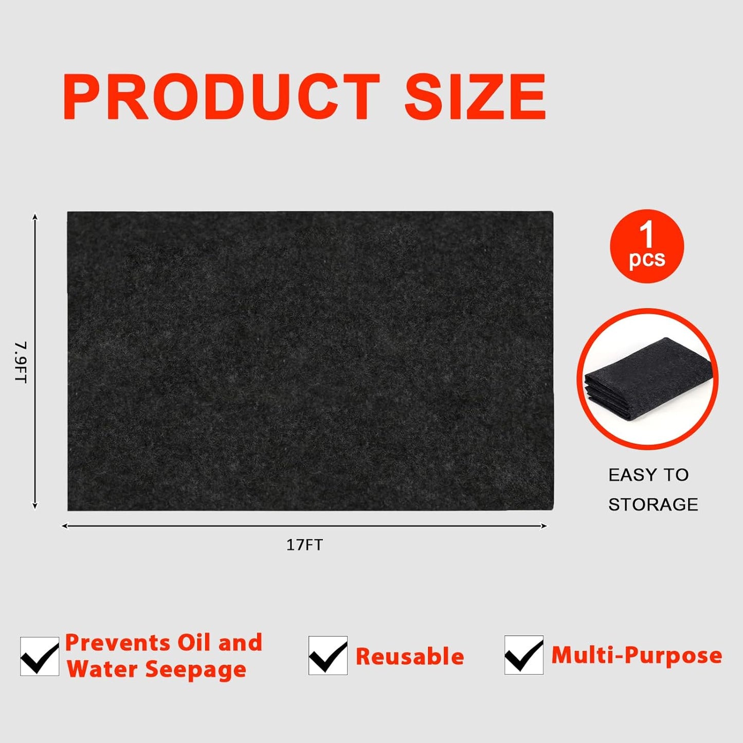 17 X 7.9 Ft Garage Floor Mat,Oil Spill Mat,Oil Absorbent Pads,Rubber Mat Garage Floor,Reusable, Waterproof Backing Come with Double Sided Tape