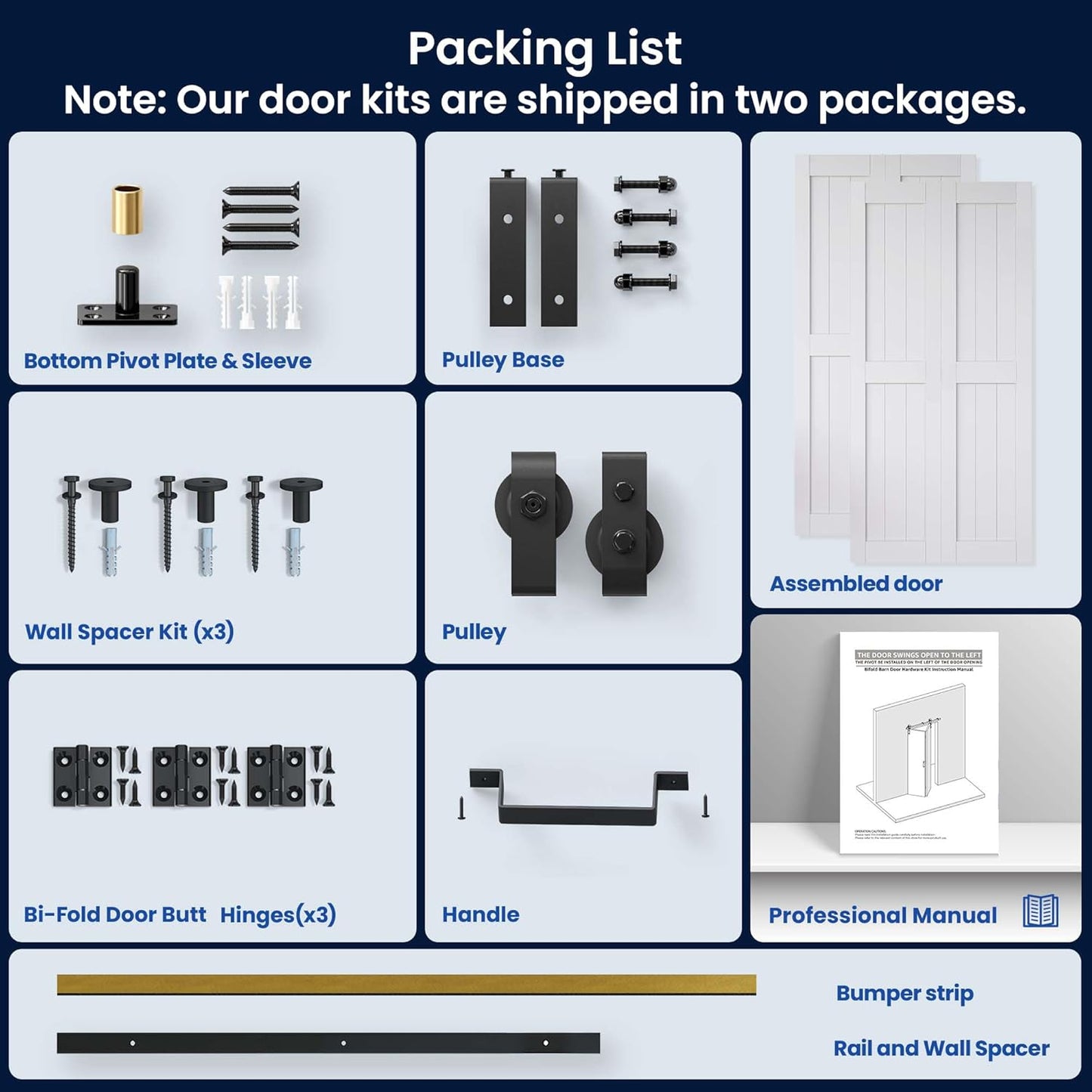 Bifold Barn Door 80" x 84", MDF Bi-Fold Sliding Closet Doors with Hardware Kit Included, Pre-Finished Easy Assembly, Water-Proof PVC Surface & Save Space, H-Frame, 88" Track for 4 Doors,White