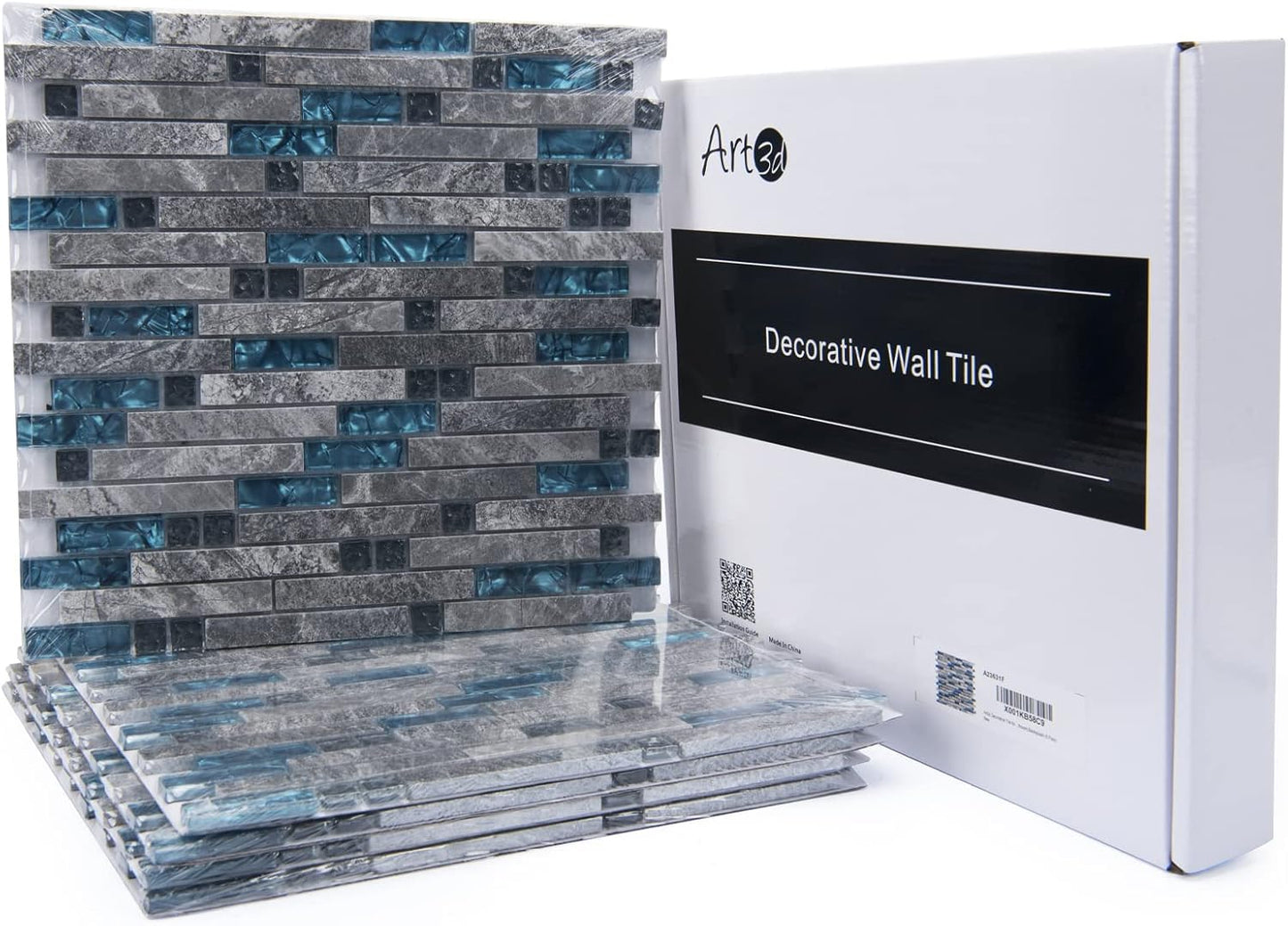 Art3d grout Decorative Tile, Blue/Gray, Glass, for Kitchen Backsplash or Bathroom Backsplash (5 Pack)