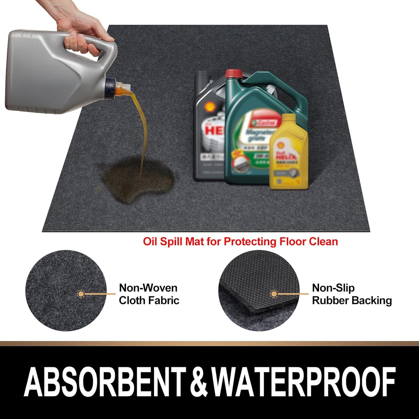 Oil Spill Mat, 7.4 x 8.4 Ft, Premium Absorbent Oil Pad. Contains Liquids, Protects Garage Floor from Spills, Drips, Splashes and Stains. Washable, Reusable, Waterproof Rubber Parking Mats