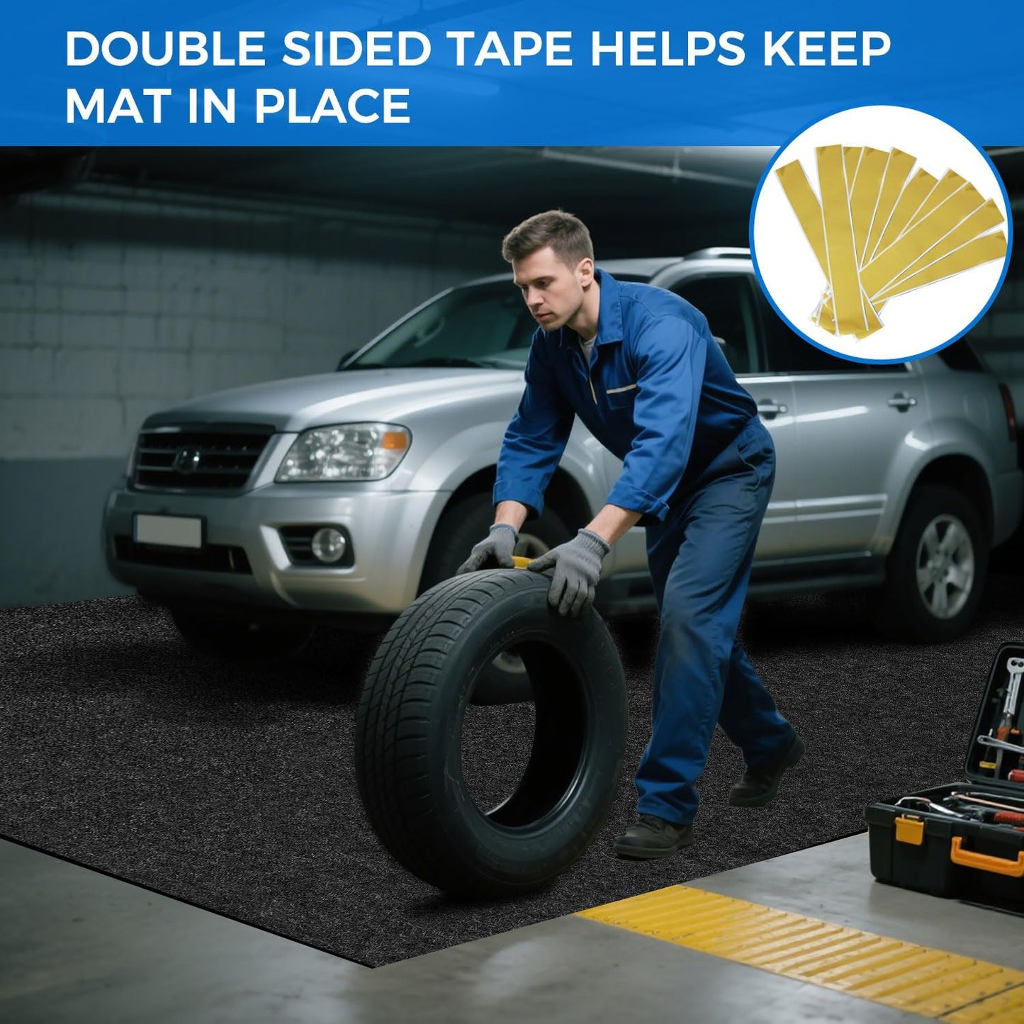 17'x7'45" Heavy Duty Garage Floor Mat with Adhesive Backing - Garage Floor mats for Under car, Garage Rugs and mats,Oil & Waterproof Non-Slip Protective Flooring for Under Cars