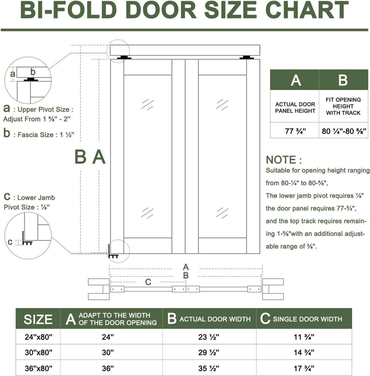 30" x 80" Paintable Bifold Closet Door, Solid Core Pre-Assembled Panels with Water-Resistant Triple-Layer Painting, Build Quality (Double 78.5" High Panels&Hardware&Fascia&Knob)