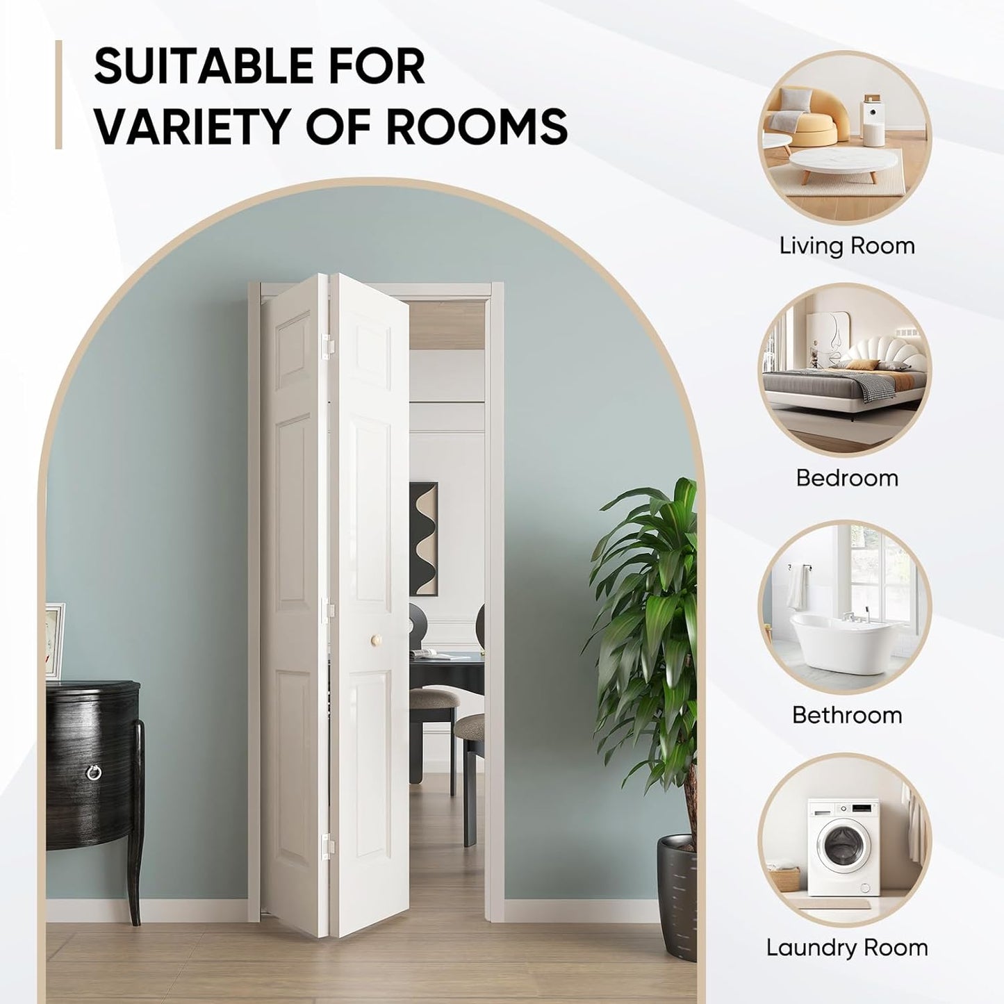 JUBEST Bifold Doors, 6 Panel Primed Bifold Closet Doors for 24"x80" Door Opening, Modern White Hollow Core Bi-Fold Door Slab with Hardware Kit & Knob, Widely Used, Primed