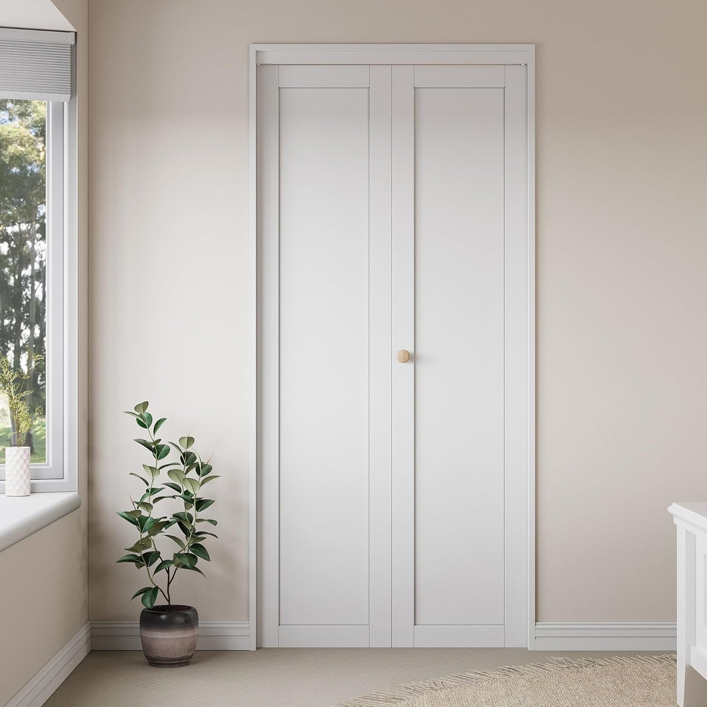 30" x 80" Paintable Bifold Closet Door, Solid Core Pre-Assembled Panels with Water-Resistant Triple-Layer Painting, Build Quality (Double 78.5" High Panels&Hardware&Fascia&Knob)