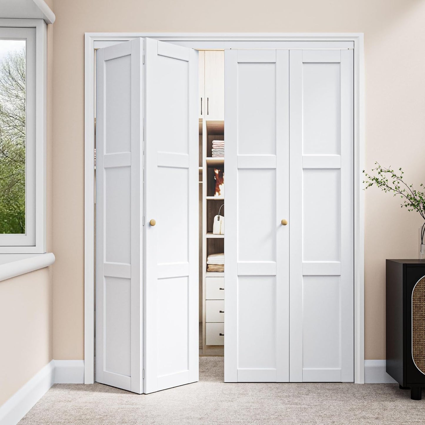 30" x 80" Paintable Bifold Closet Door, Solid Core Pre-Assembled Panels with Water-Resistant Triple-Layer Painting, Build Quality (Double 78.5" High Panels&Hardware&Fascia&Knob)