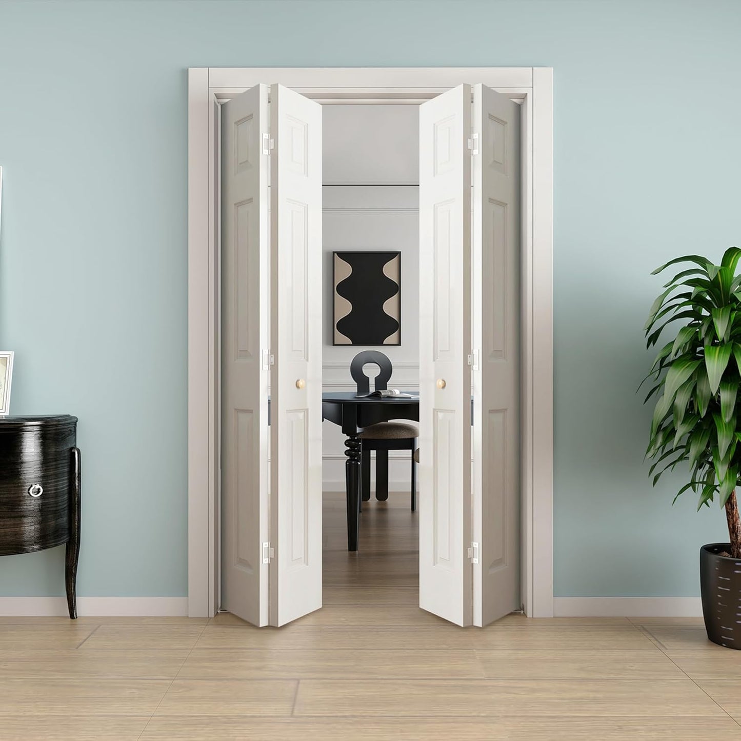JUBEST Bifold Doors, 6 Panel Primed Bifold Closet Doors for 24"x80" Door Opening, Modern White Hollow Core Bi-Fold Door Slab with Hardware Kit & Knob, Widely Used, Primed