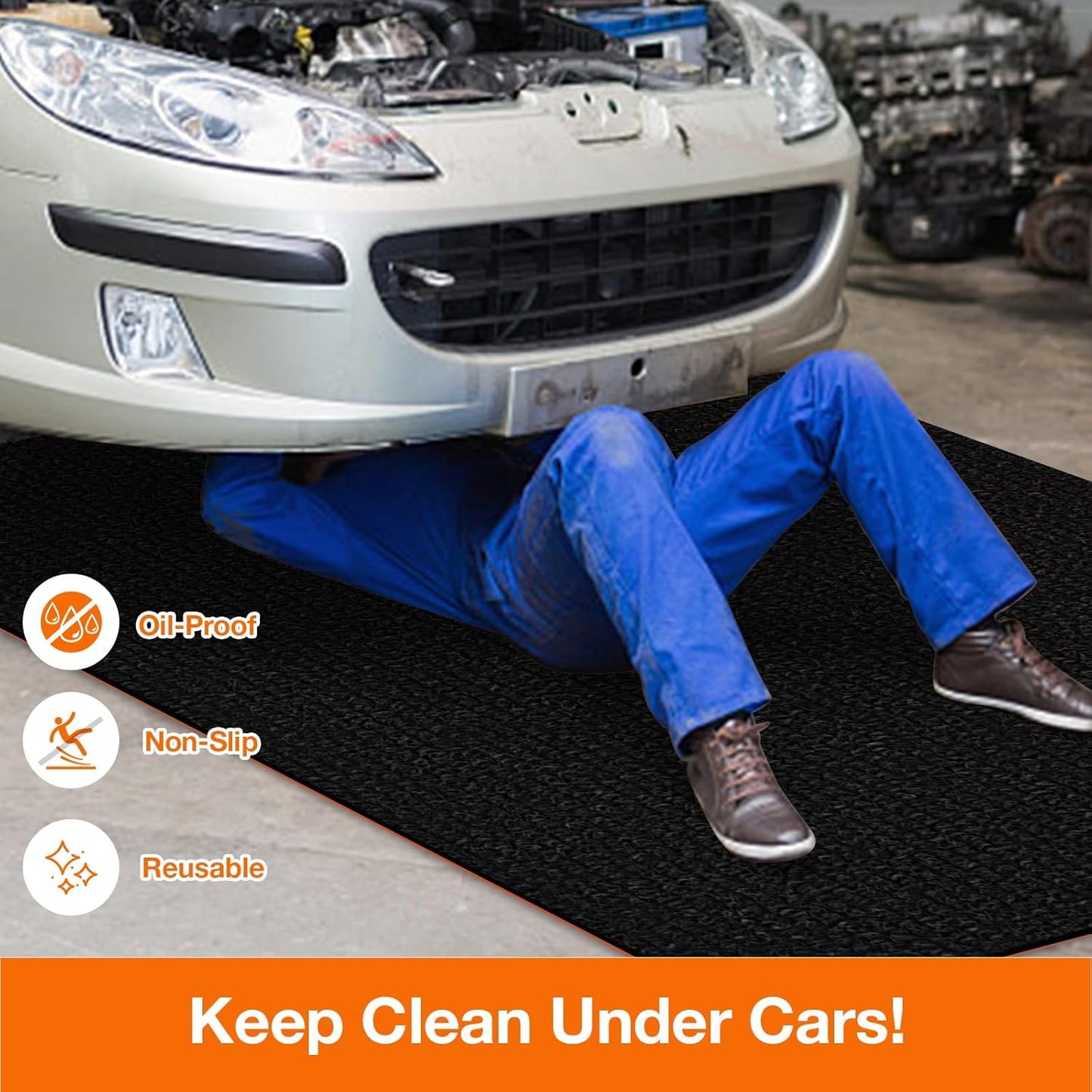 Inch, Heavy Duty Oil Resistant Garage Car Bottom Mat, Reusable Floor Protector, 1/4 Inch Thick Waterproof Rubber Backing, Oil Absorbent (Dark Gray) (60 * 72)
