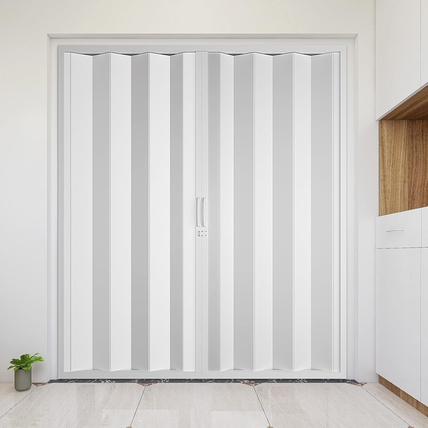 NeatiEase Accordion Door 60x80, Portable Interior PVC Folding Door, Bifold Closet Doors with Latch, Handle, Mounting Hardware