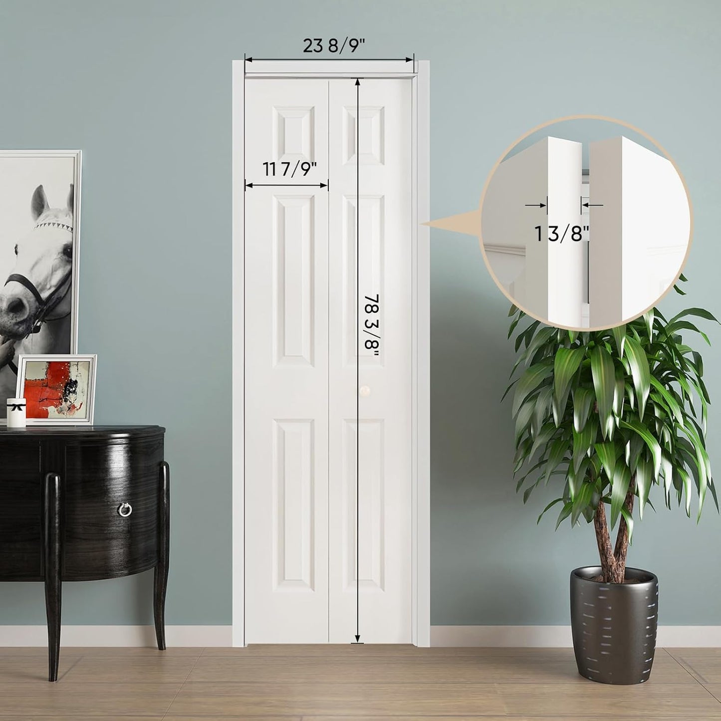 JUBEST Bifold Doors, 6 Panel Primed Bifold Closet Doors for 24"x80" Door Opening, Modern White Hollow Core Bi-Fold Door Slab with Hardware Kit & Knob, Widely Used, Primed