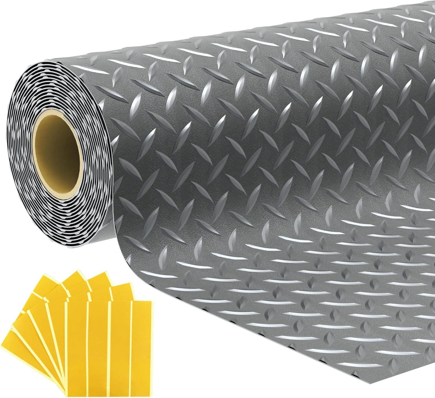 7.5x20 FT Garage Floor Mat, 2.8mm Thickened Flooring Roll with 20Pcs Tapes, Diamond Plate PVC Rubber Trailer Mat, Non-Slip Floor Protector Mat for Garage, Warehouse, Gyms, Trailer(Black)