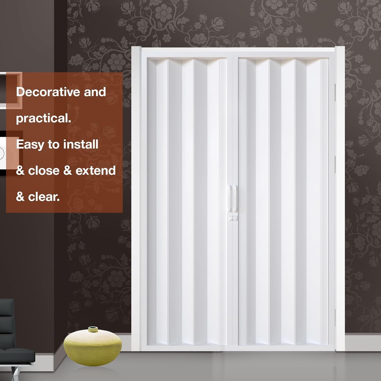 NeatiEase Accordion Door 60x80, Portable Interior PVC Folding Door, Bifold Closet Doors with Latch, Handle, Mounting Hardware