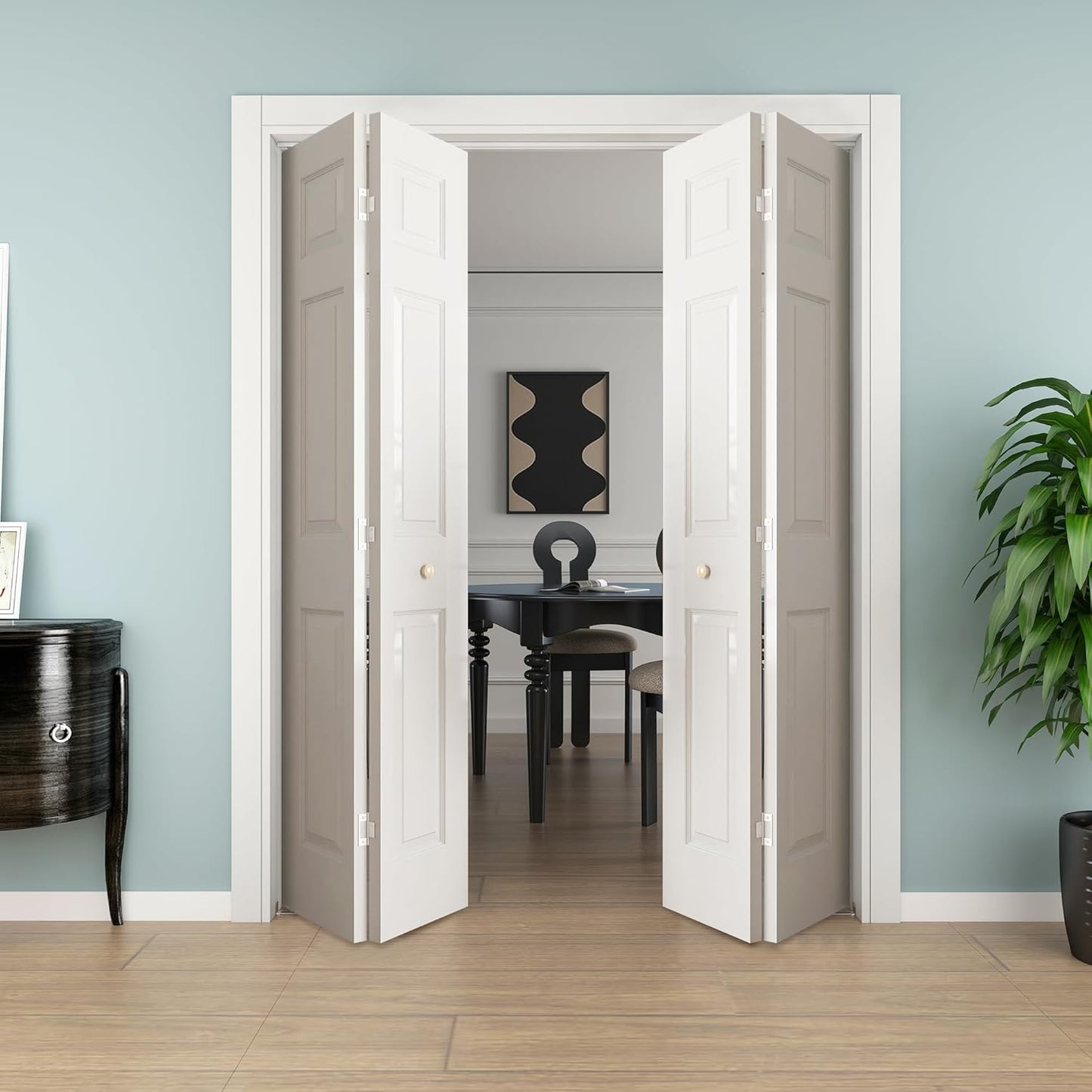 JUBEST Bifold Doors, 6 Panel Primed Bifold Closet Doors for 24"x80" Door Opening, Modern White Hollow Core Bi-Fold Door Slab with Hardware Kit & Knob, Widely Used, Primed