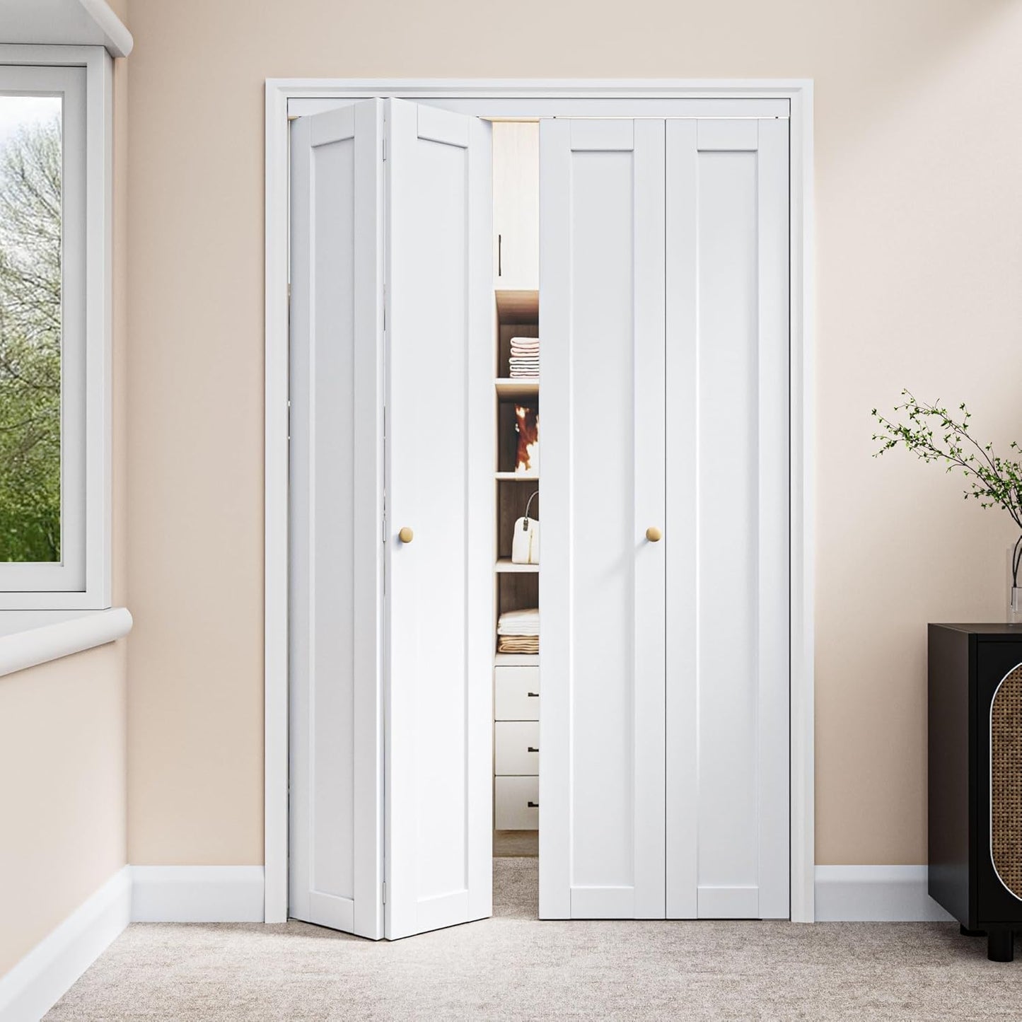 30" x 80" Paintable Bifold Closet Door, Solid Core Pre-Assembled Panels with Water-Resistant Triple-Layer Painting, Build Quality (Double 78.5" High Panels&Hardware&Fascia&Knob)