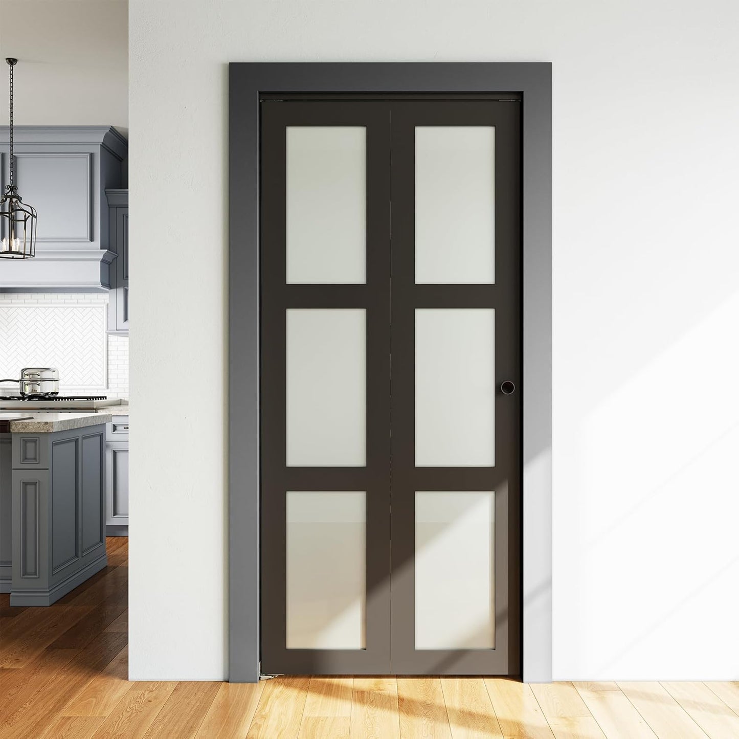SMARTSTANDARD 30in x 80in Closet Bifold Door with Bi-fold Door Hardware Kit Included, Tempered Frosted Glass Closet Door, Preassembled Panel, Water-Proof PVC Surface, Black