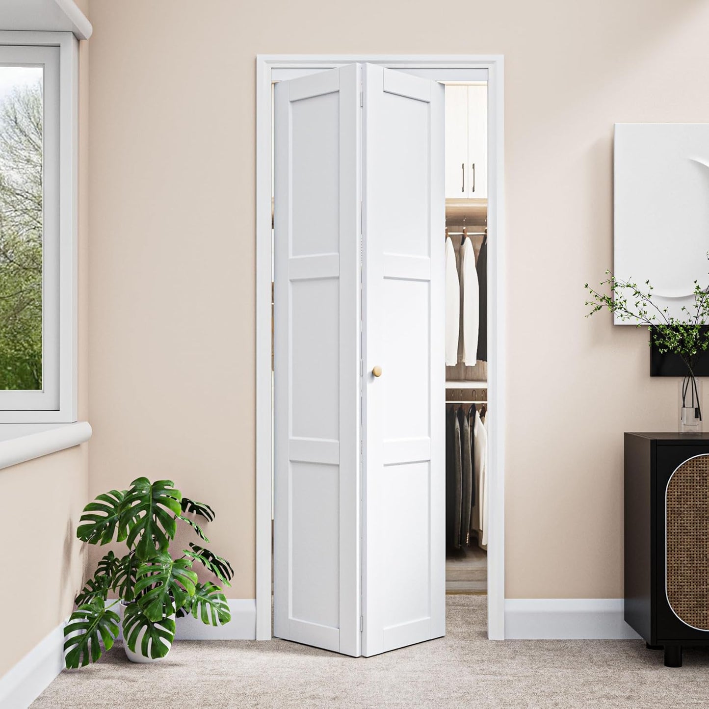 30" x 80" Paintable Bifold Closet Door, Solid Core Pre-Assembled Panels with Water-Resistant Triple-Layer Painting, Build Quality (Double 78.5" High Panels&Hardware&Fascia&Knob)