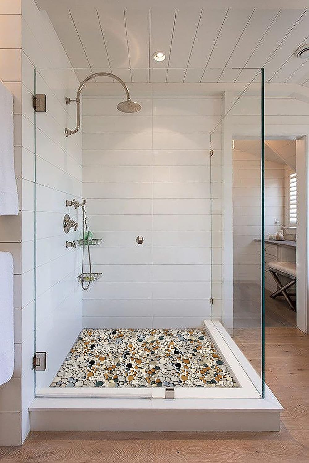 Pebble Shower Floor Tile Bathroom Beige Wall Backsplash Mosaic Tiles (5 Sheets)