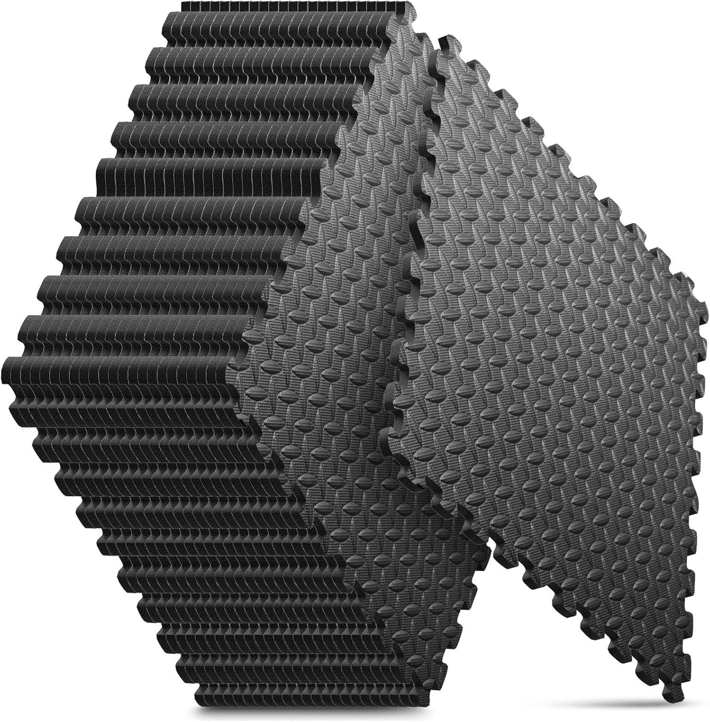 Home Gym Mat, Puzzle Exercise Mat, EVA Interlocking Foam Floor Tiles for Home Workout Equipment and Kids' Play Areas - Black, 24 in x 24 in x ½ in - 32 Tiles (Black, 32 Pack, 128 SQ FT)