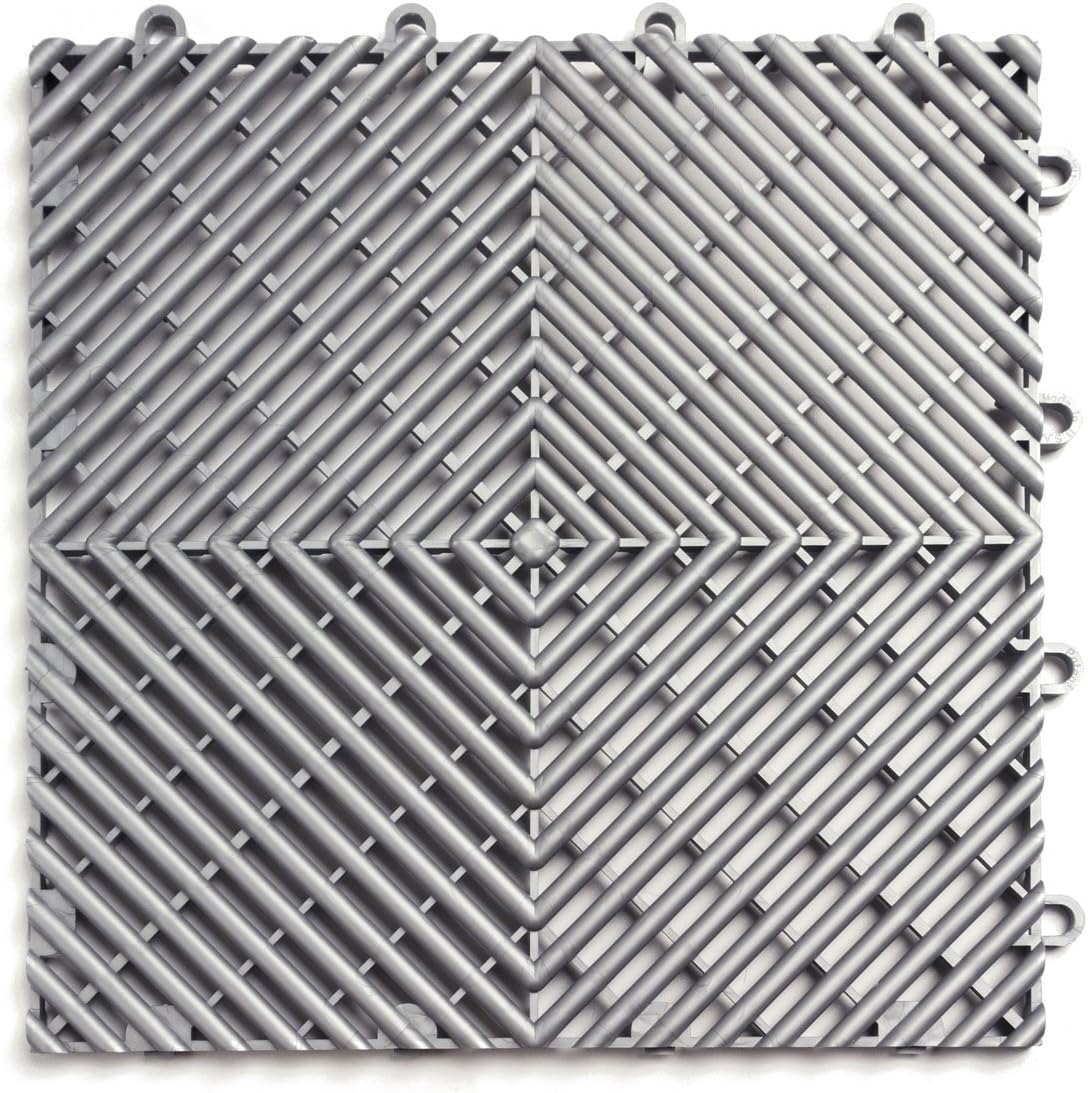Big Floors RaceDeck Free-Flow Interlocking Garage Flooring Tiles, Non-Slip, Self-Draining, Heavy-Duty, High-Impact Copolymer, Easy Install (Black, 48 Pack of 12 x 12" Tiles)