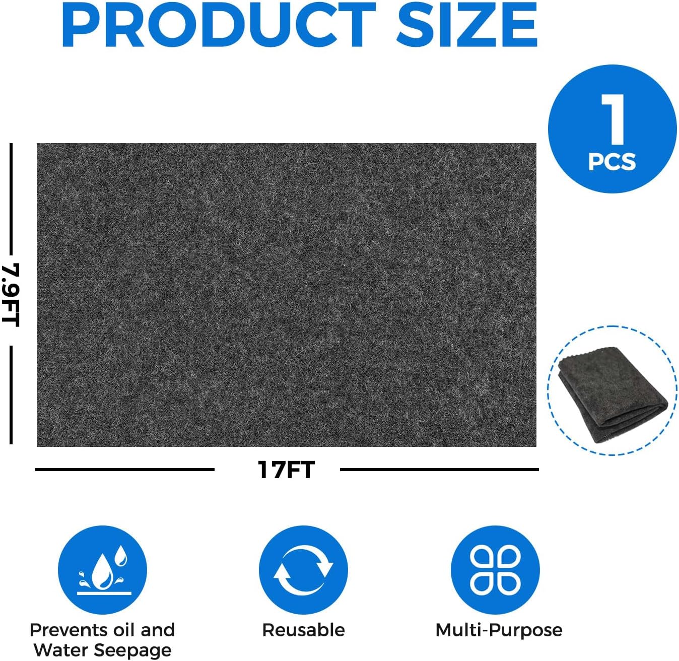 17'x7'45" Heavy Duty Garage Floor Mat with Adhesive Backing - Garage Floor mats for Under car, Garage Rugs and mats,Oil & Waterproof Non-Slip Protective Flooring for Under Cars