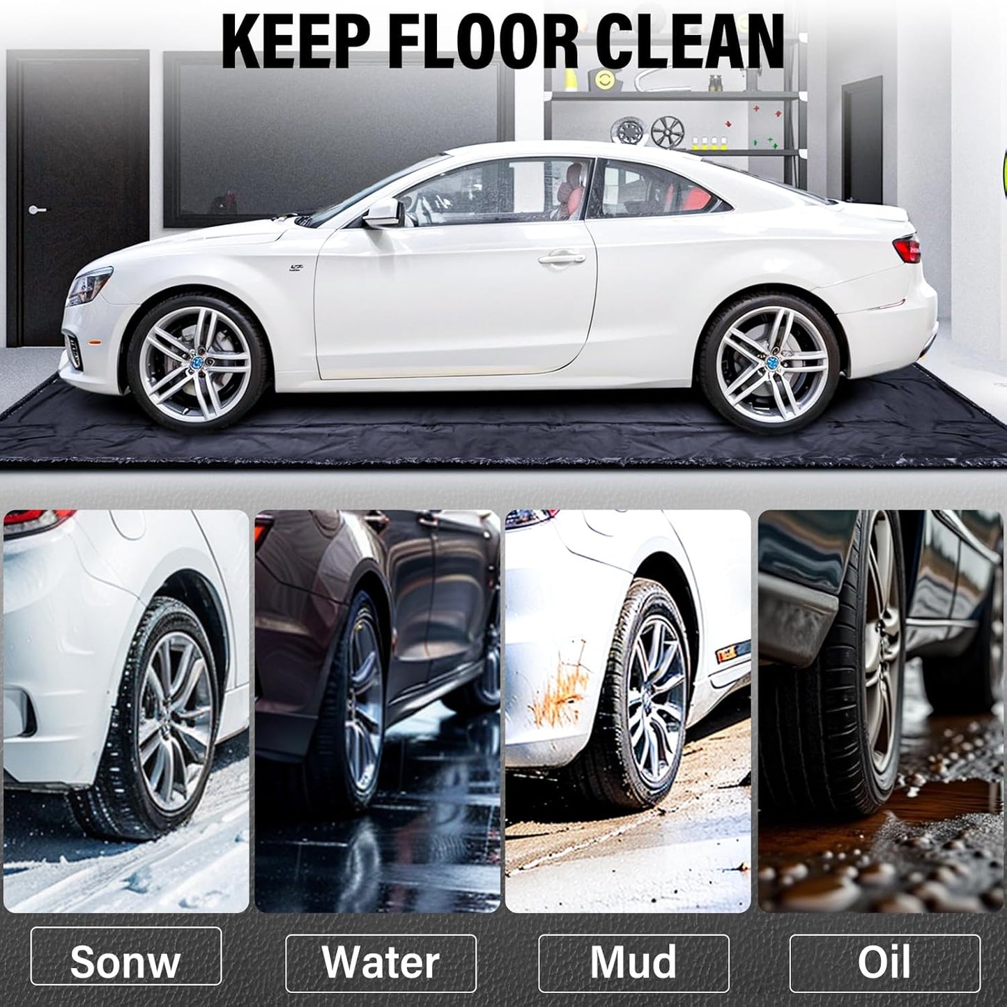 Garage Floor Mat, Garage Car Mat - Non-Slip Waterproof Containment Mat, Heavy Duty Durable Protection Garage Mat, Easy to Clean & Install,Perfect for Garage, Workshop, Parking(7'9"W x 21'L)