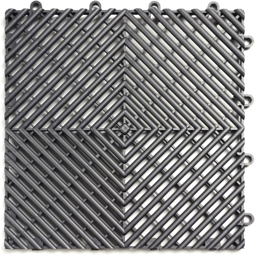 Big Floors RaceDeck Free-Flow Interlocking Garage Flooring Tiles, Non-Slip, Self-Draining, Heavy-Duty, High-Impact Copolymer, Easy Install (Black, 48 Pack of 12 x 12" Tiles)