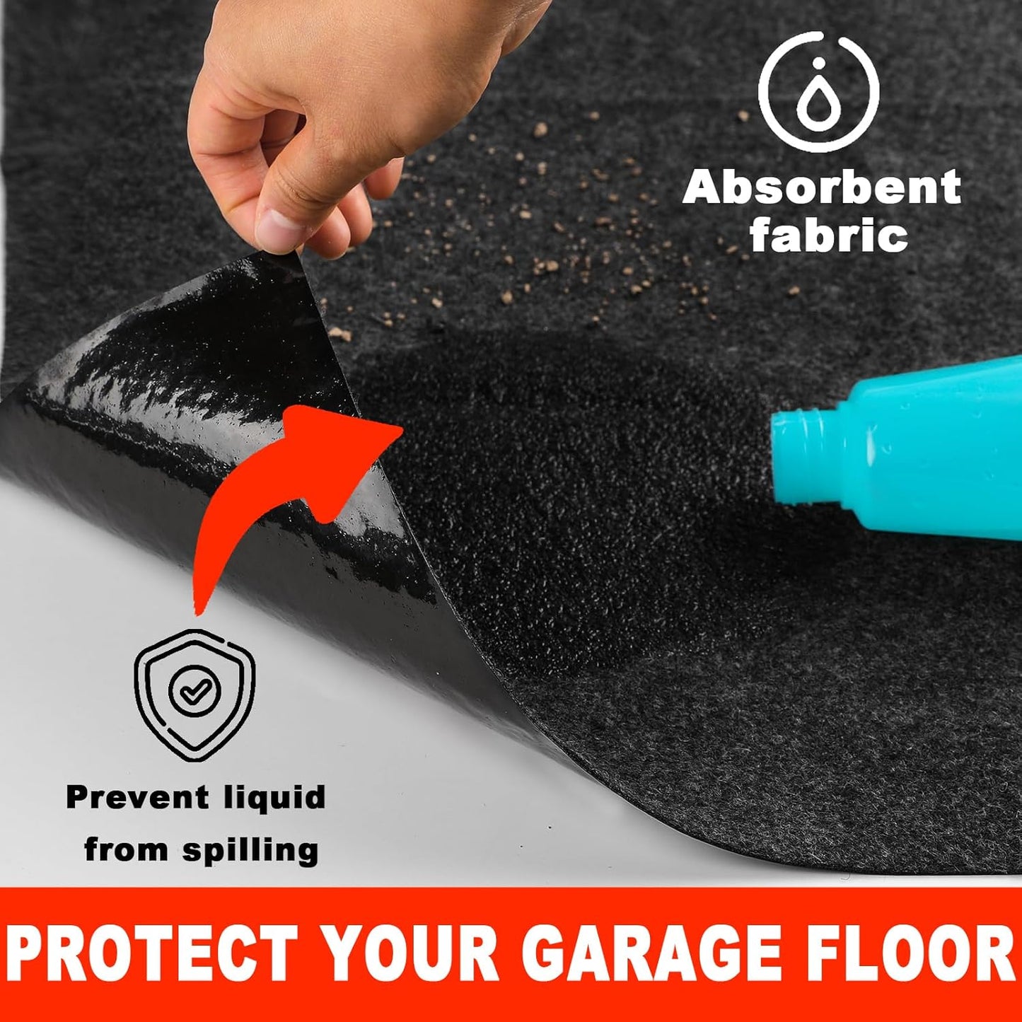 17 X 7.9 Ft Garage Floor Mat,Oil Spill Mat,Oil Absorbent Pads,Rubber Mat Garage Floor,Reusable, Waterproof Backing Come with Double Sided Tape