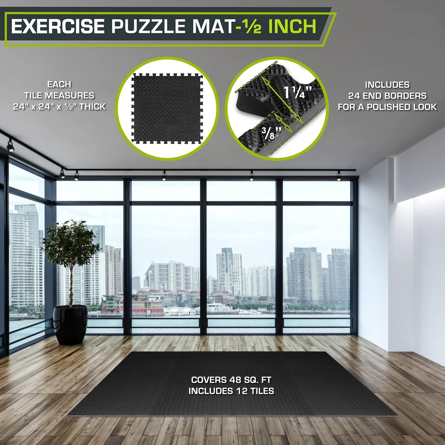 ProsourceFit Puzzle Exercise Mat ½ in, EVA Interlocking Foam Floor Tiles for Home Gym, Mat for Home Workout Equipment, Floor Padding for Kids
