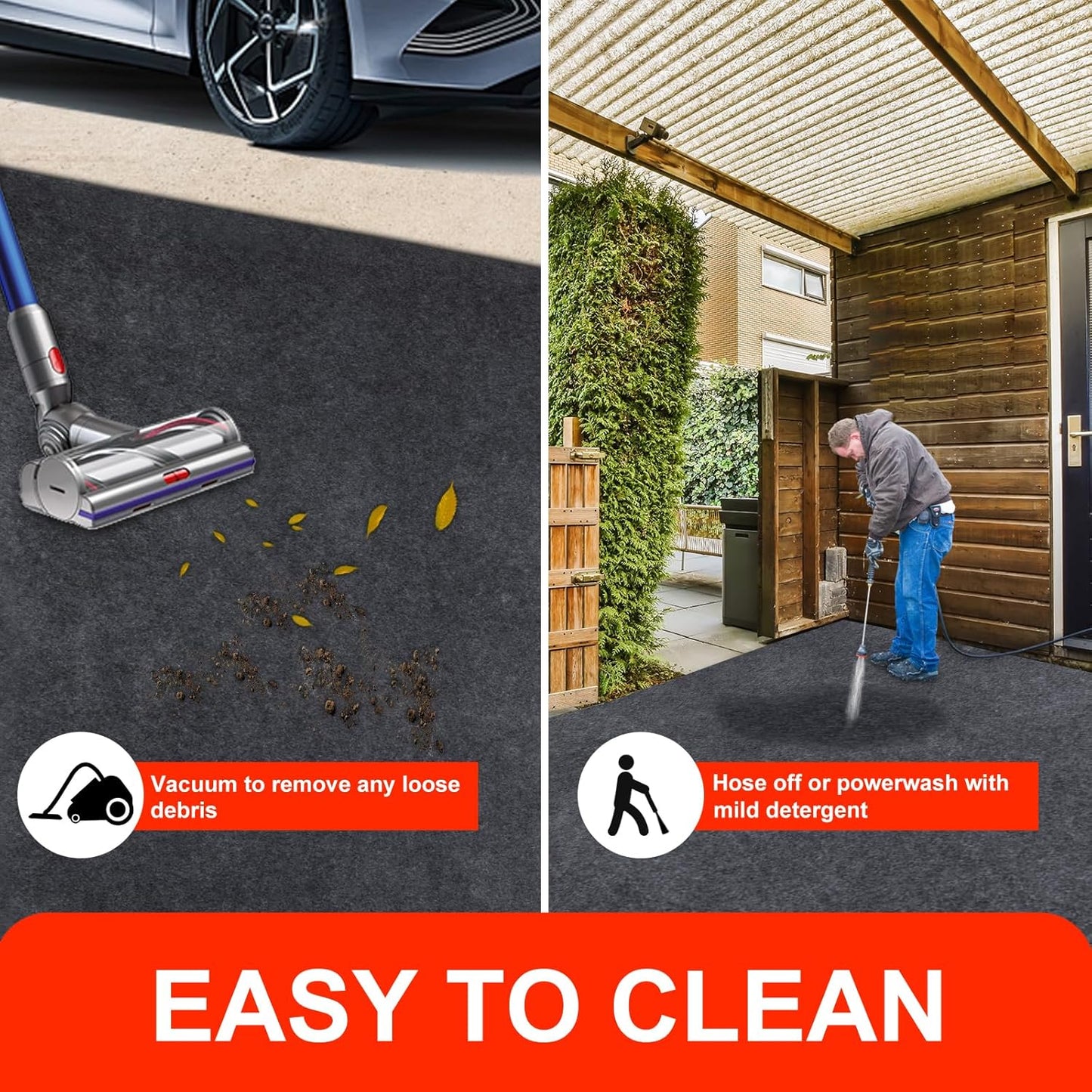 17 X 7.9 Ft Garage Floor Mat,Oil Spill Mat,Oil Absorbent Pads,Rubber Mat Garage Floor,Reusable, Waterproof Backing Come with Double Sided Tape