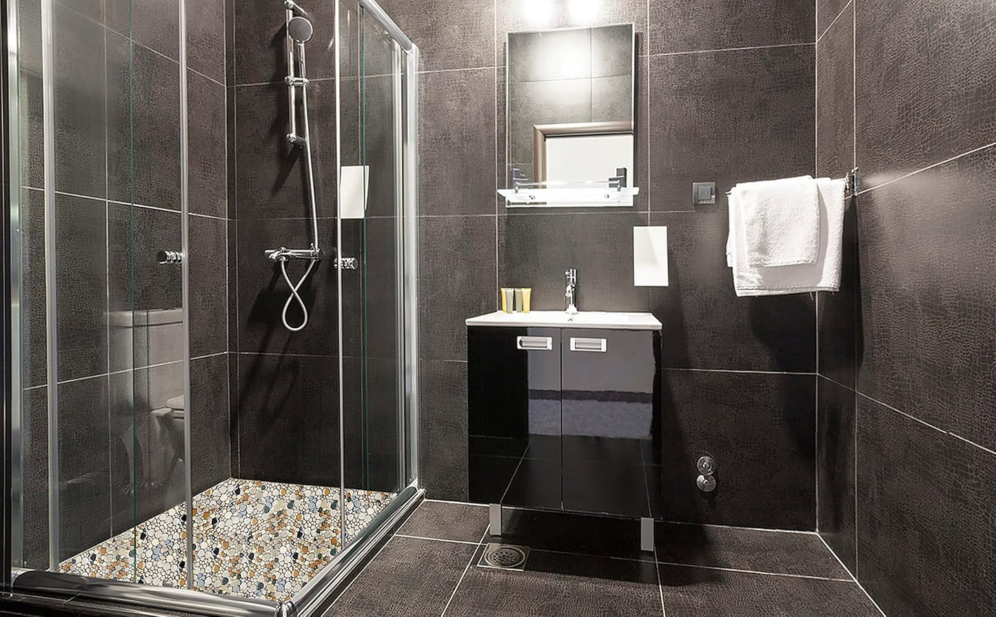 Pebble Shower Floor Tile Bathroom Beige Wall Backsplash Mosaic Tiles (5 Sheets)