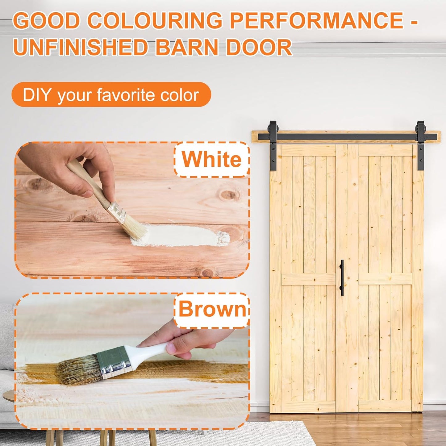 SKYSEN 48" X 84" Bifold Barn Door with 52" Bifold Barn Door Hardware Kit, Including Handle and Pulls, Unfinished Solid Spruce Wood Panel, Pre-Drilled and Assembled(48 * 84-52-fold)