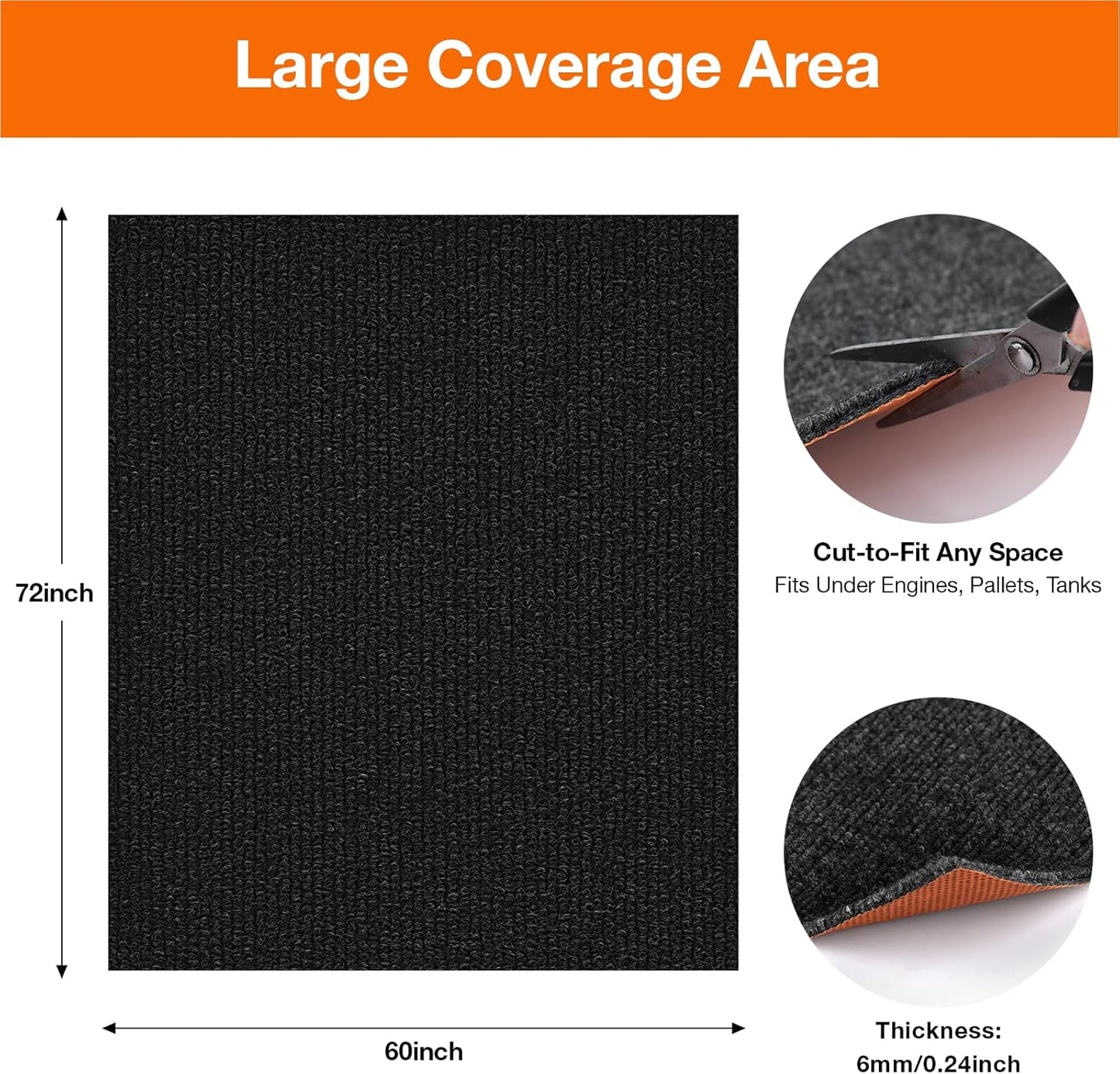 Inch, Heavy Duty Oil Resistant Garage Car Bottom Mat, Reusable Floor Protector, 1/4 Inch Thick Waterproof Rubber Backing, Oil Absorbent (Dark Gray) (60 * 72)