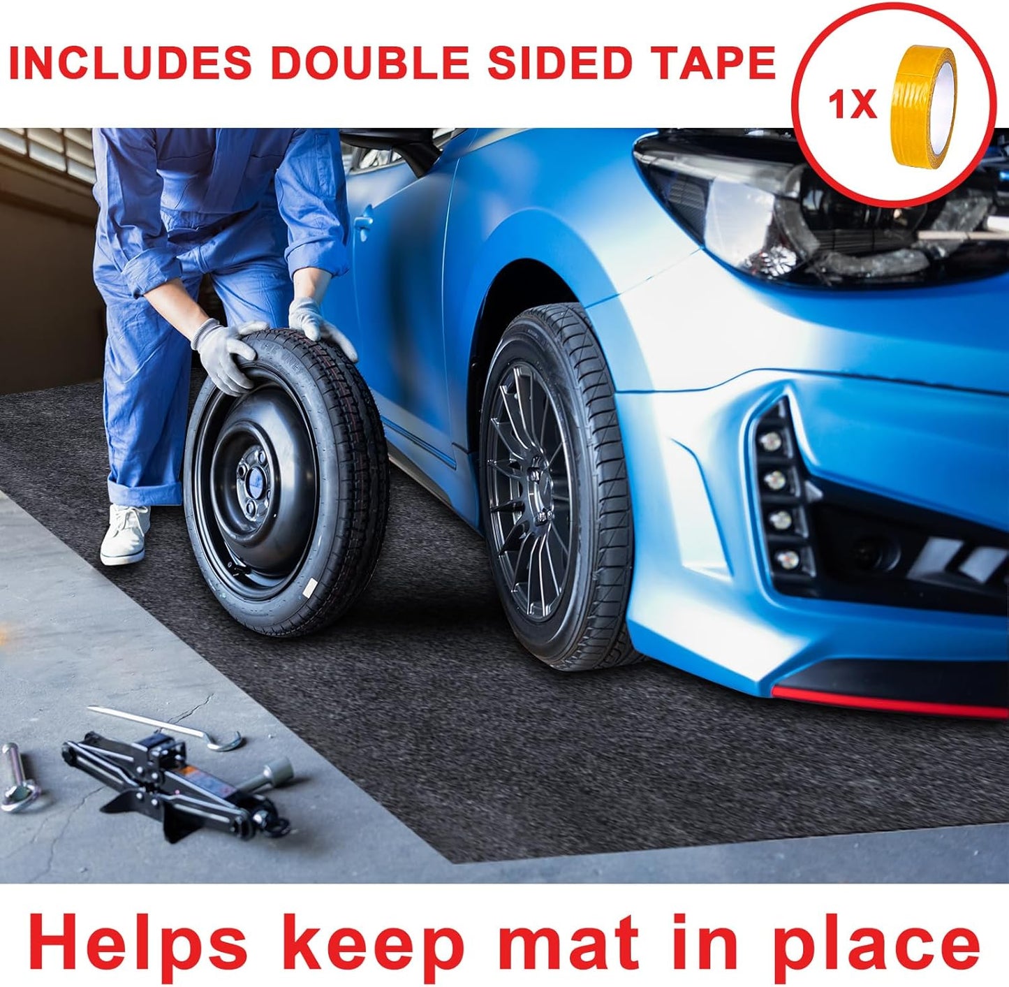 17 X 7.9 Ft Garage Floor Mat,Oil Spill Mat,Oil Absorbent Pads,Rubber Mat Garage Floor,Reusable, Waterproof Backing Come with Double Sided Tape