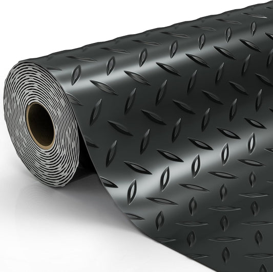 8.2x21 FT Garage Floor Mat, 2.8mm Thickened Diamond Plate PVC Garage Flooring Roll for Under Car Parking, Heavy Duty Garage Floor Protector 168SQFT for Garage, RV Trailer, Basement, Black