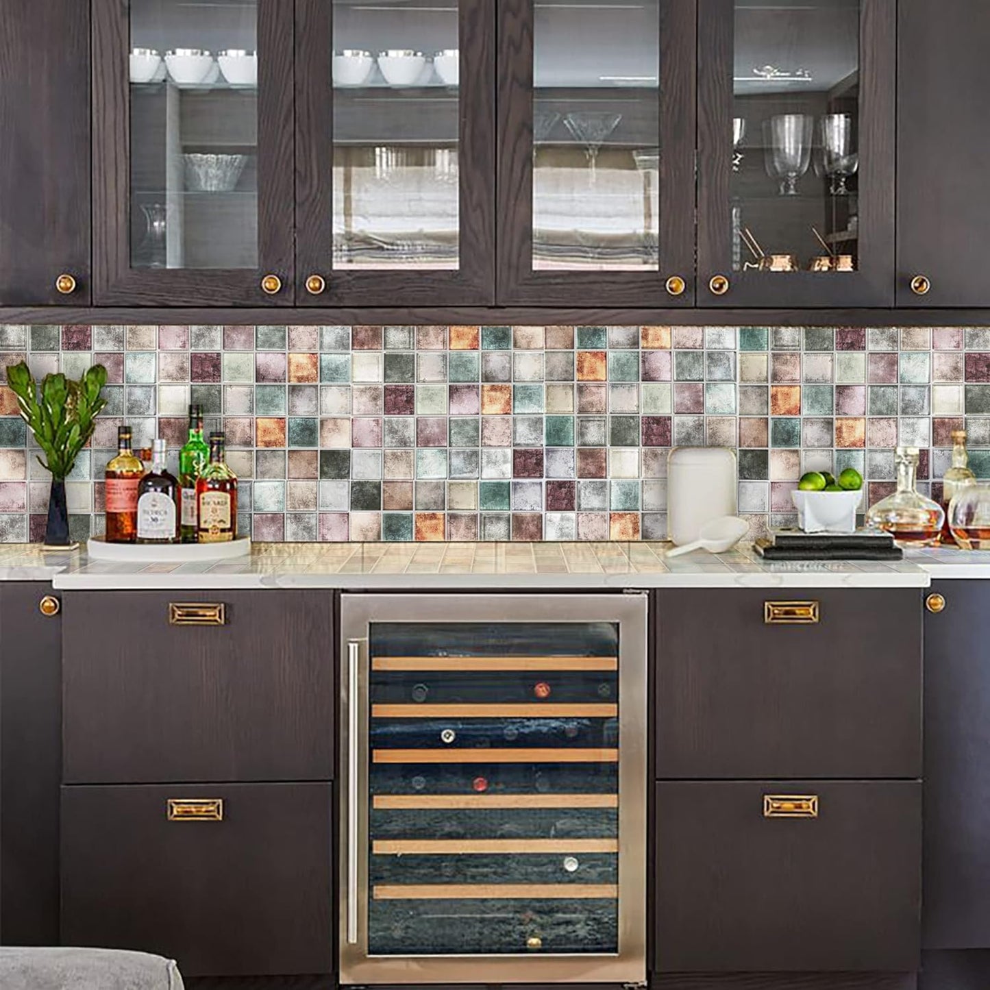 Antique 2'' x 2'' Glass Squared Tile Glazed Red Grey Grid Mosaic Wall Backsplash Tile PT31 (Box of 5 Sheets)