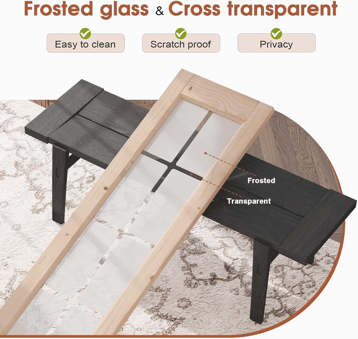 Preassembled Bifold Barn Door 36 x 84 in (Double 18x84in) with Bi-fold Door Hardware Kit, Frosted Glass Cross Transparent, Pre-Drilled Holes, French Glass Doors, Wood Slat, Fit 36in Opening
