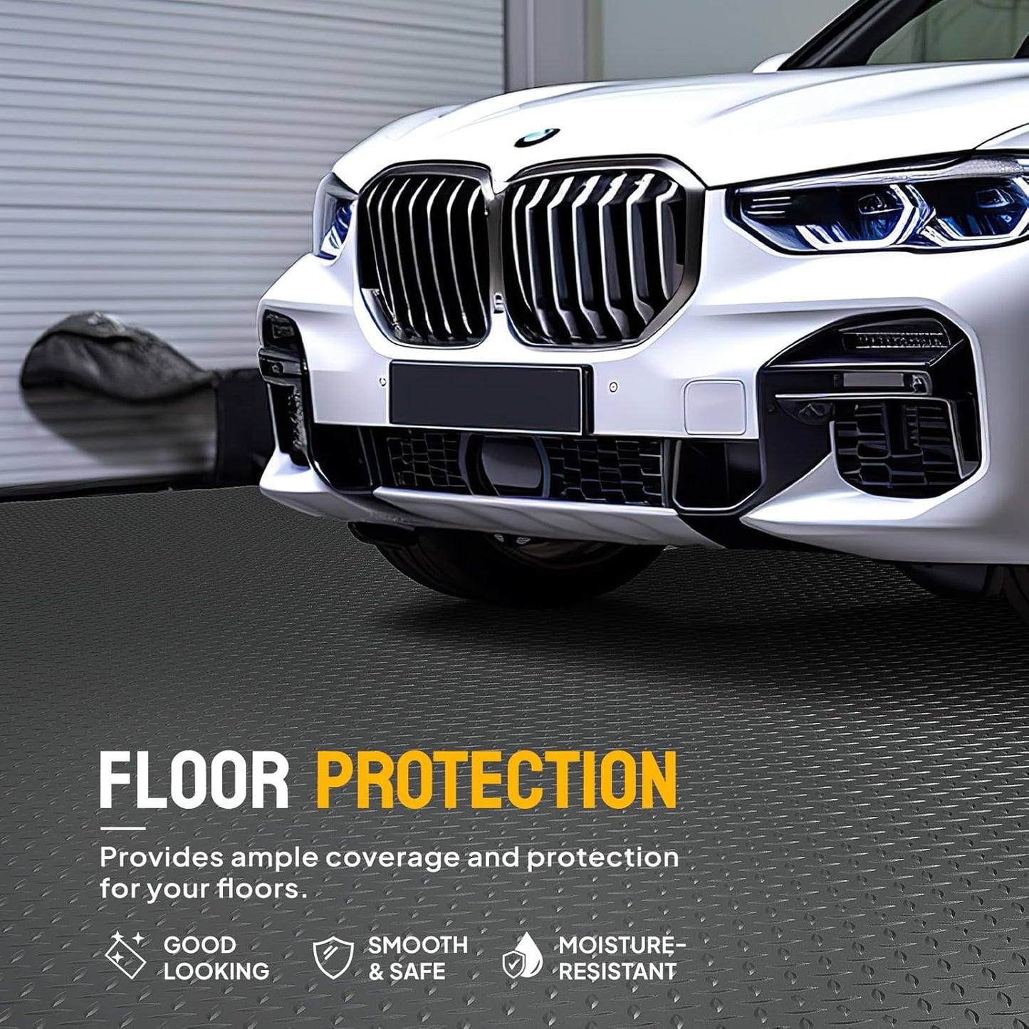 TUFFIOM 7.5 x 17 FT Garage Floor Mat, Thickened Diamond Plate PVC Garage Mats Flooring Roll for Under Car, Garage Car Parking Mats for Compact SUVS, Sports Car