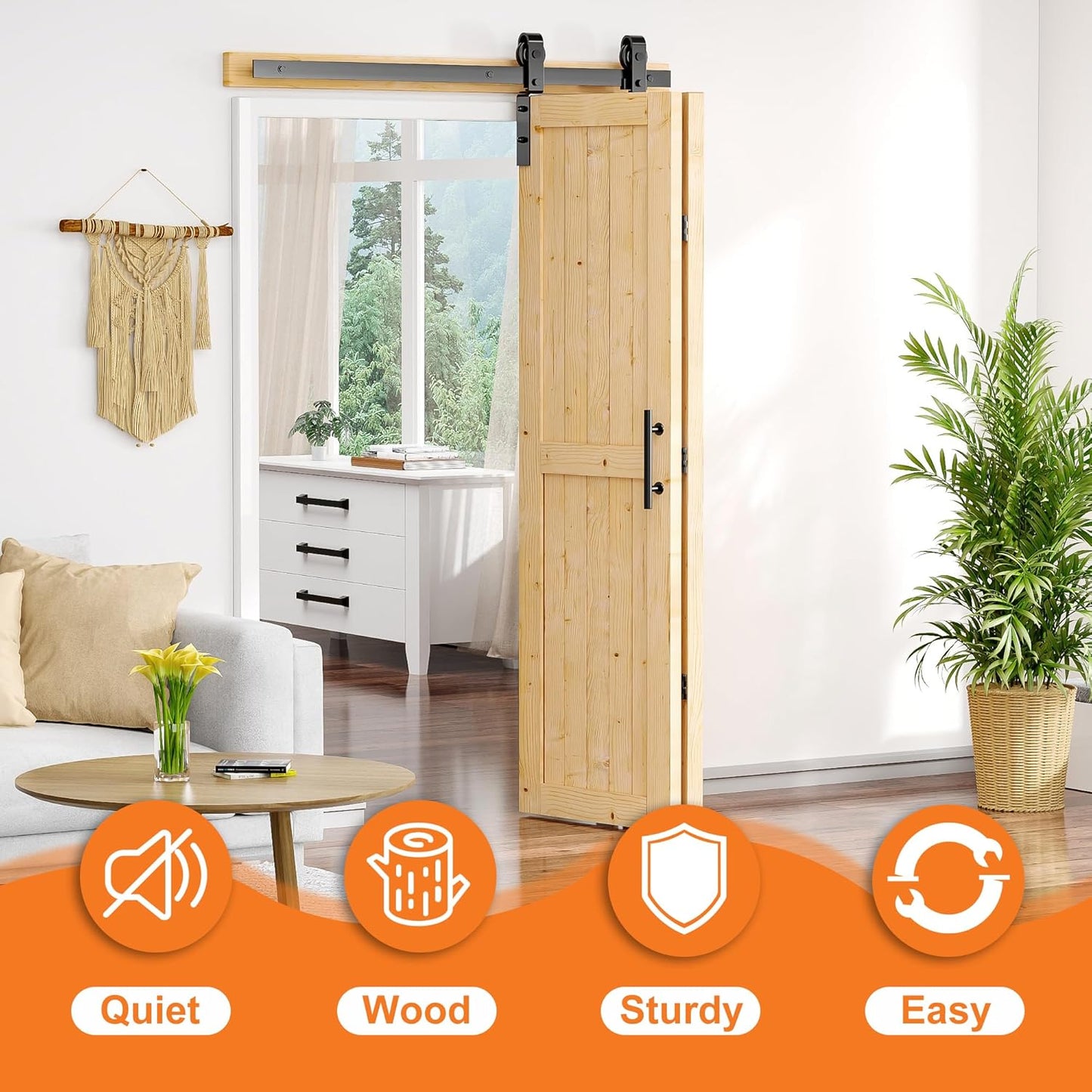 SKYSEN 48" X 84" Bifold Barn Door with 52" Bifold Barn Door Hardware Kit, Including Handle and Pulls, Unfinished Solid Spruce Wood Panel, Pre-Drilled and Assembled(48 * 84-52-fold)