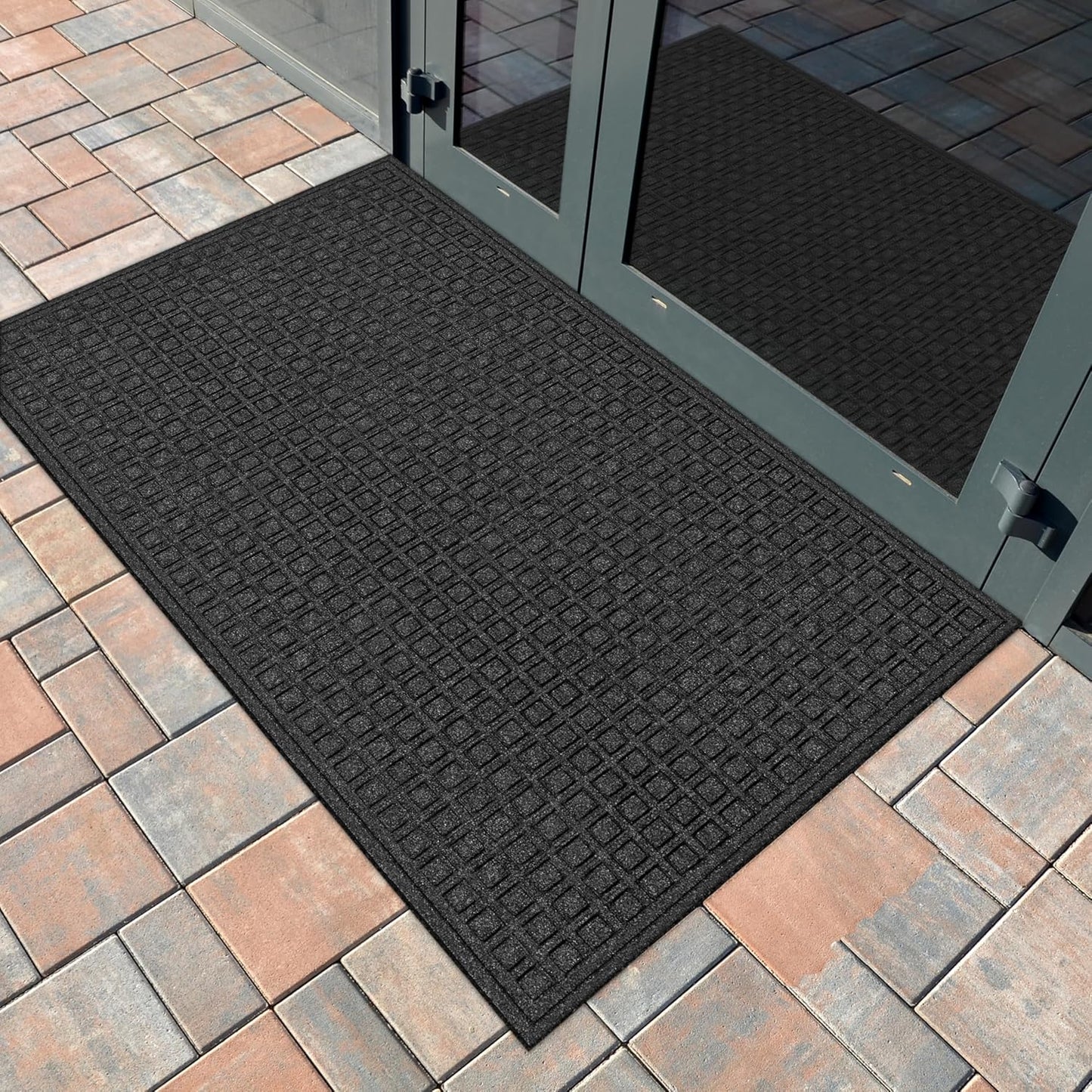 Apache Mills Textures 4' x 6' Basketweave Heavy Duty Onyx Door Mat – Weather & Stain Resistant, Non-Slip, Durable Outdoor Mat, Made in USA – Superior Scraping Entrance Mat for Home & Commercial Use